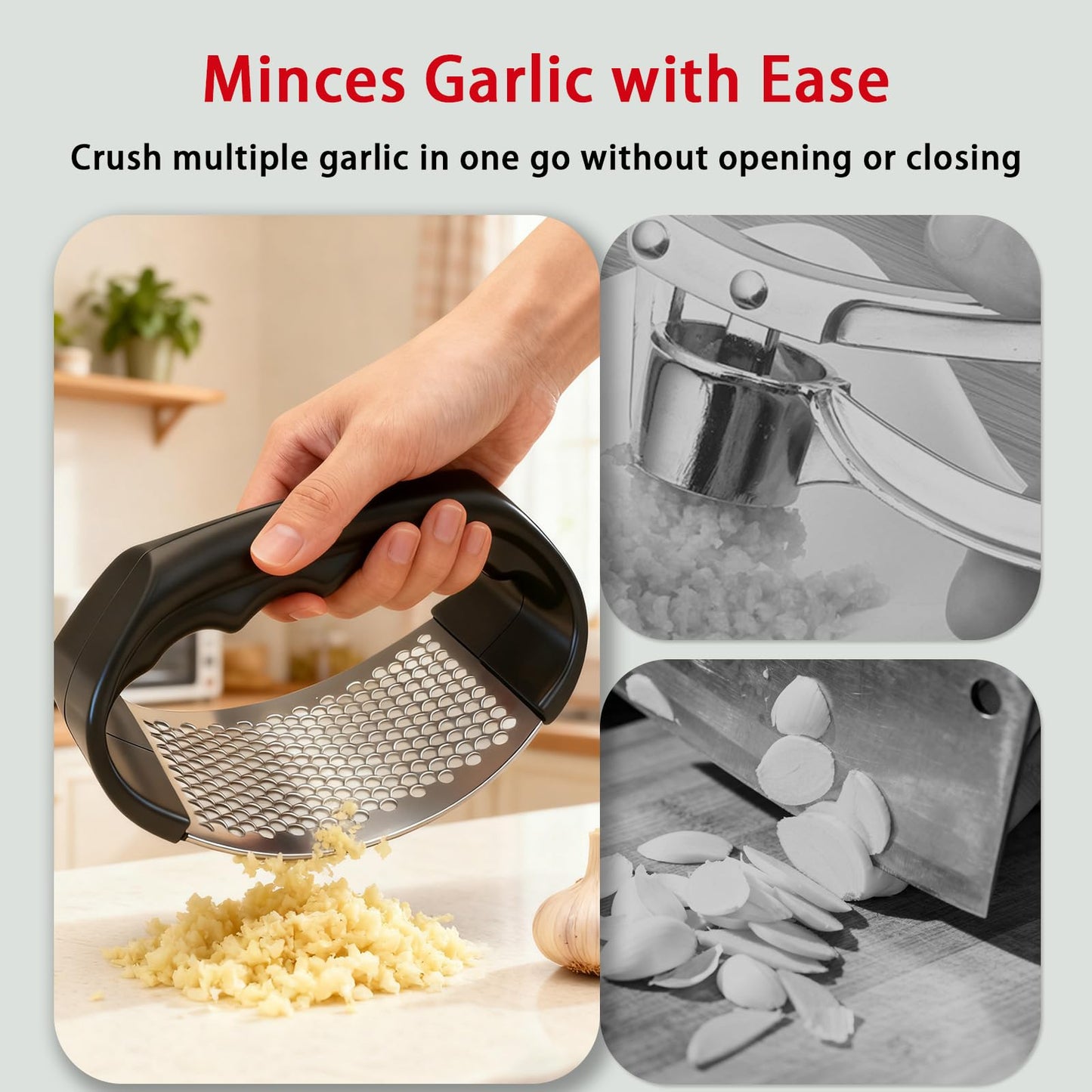 Garlic press rocker, Stainless Steel Garlic Crusher – Effortless Mincing, Rust-Resistant Kitchen Gadget
