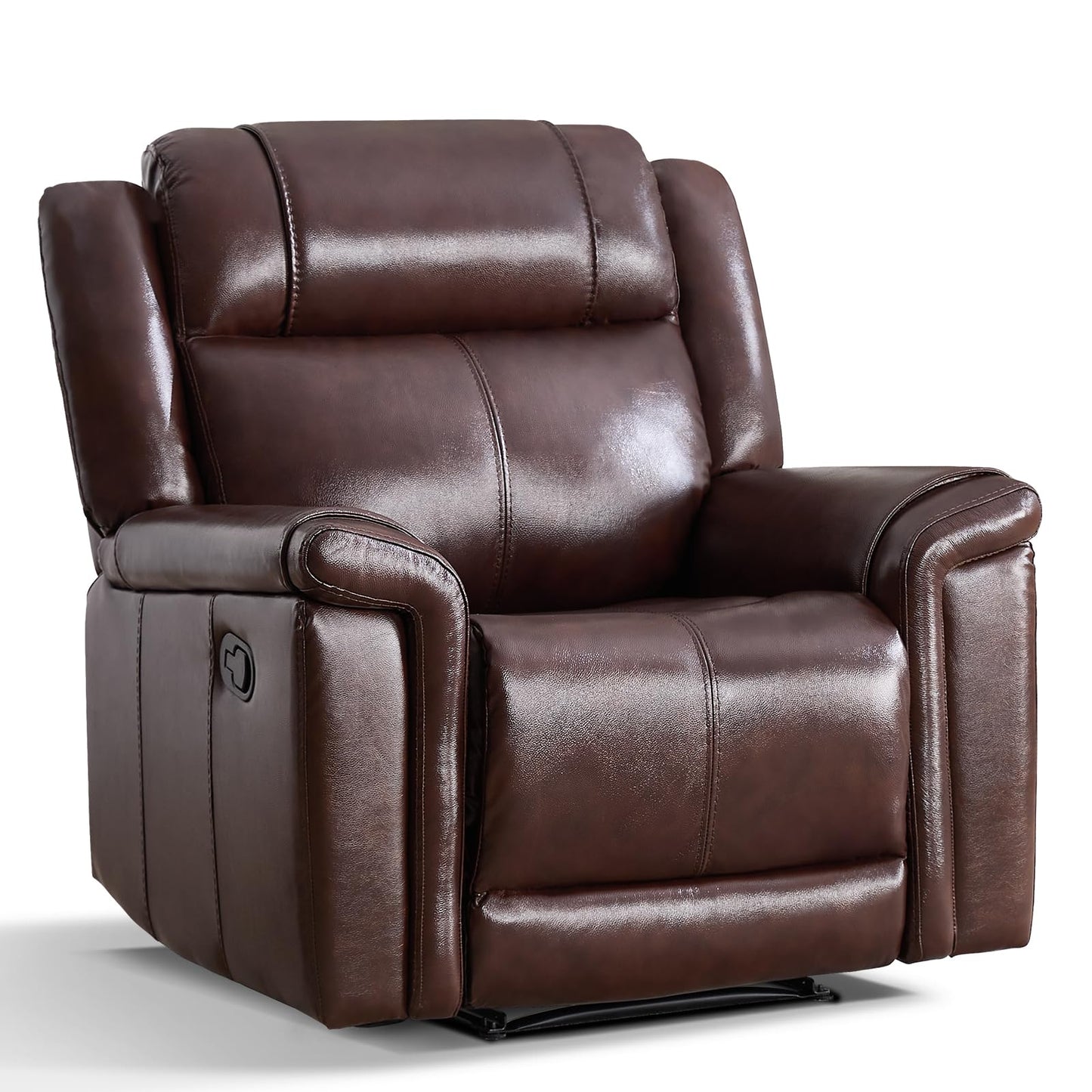 ANJ Premium Genuine Leather Manual Recliner Chair for Adults, Overstuffed Recliners with Padded Backrest, Single Heavy Duty Reclining Sofa for Living Room Bedroom, Rust Brown