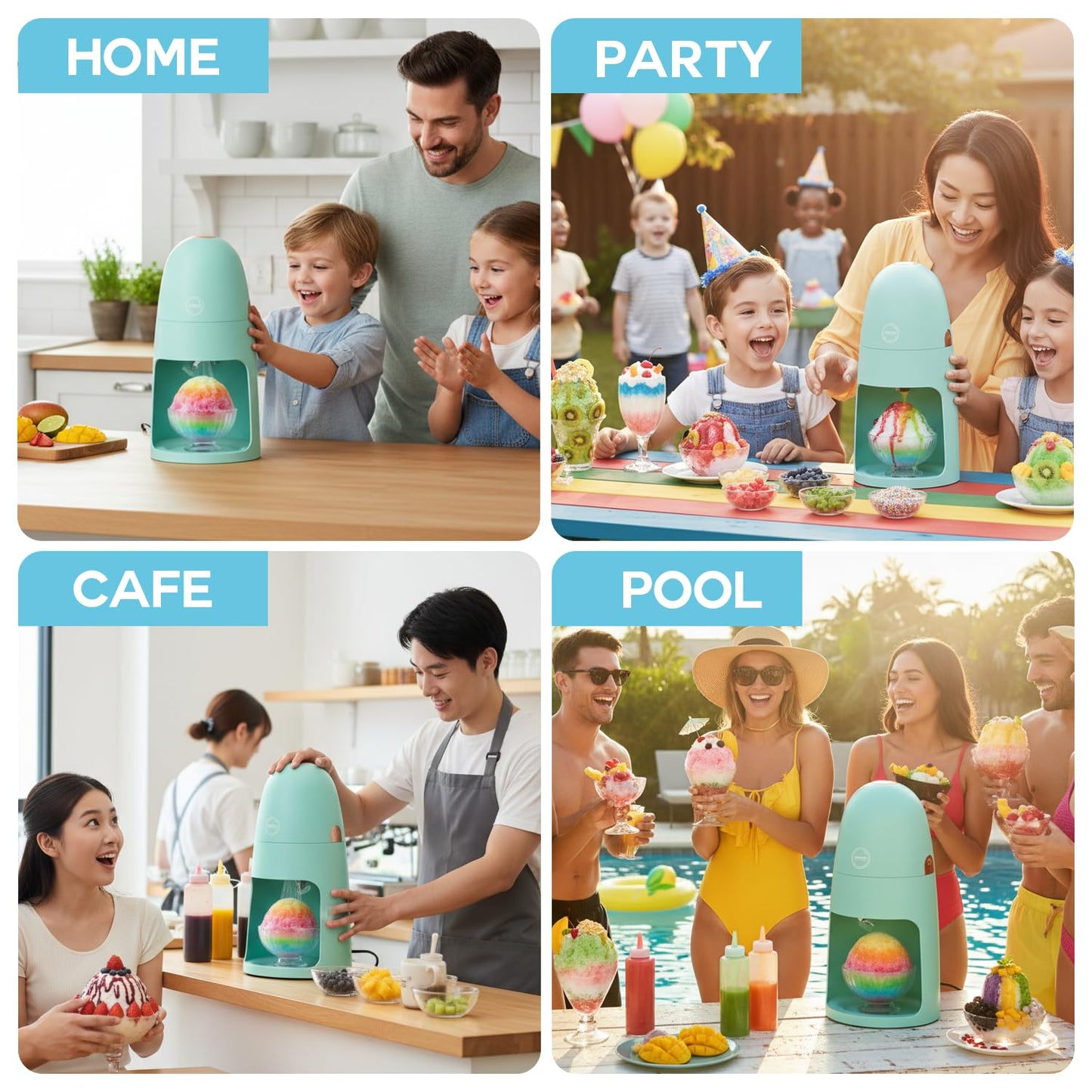 MOJOCO Shaved Ice Machine - Electric Ice Shaver Machine with Adjustable Blades for Fine & Coarse Ice - One-Press Operation Lightweight Snow Cone Maker for Slushies, Bingsu, Frozen Desserts
