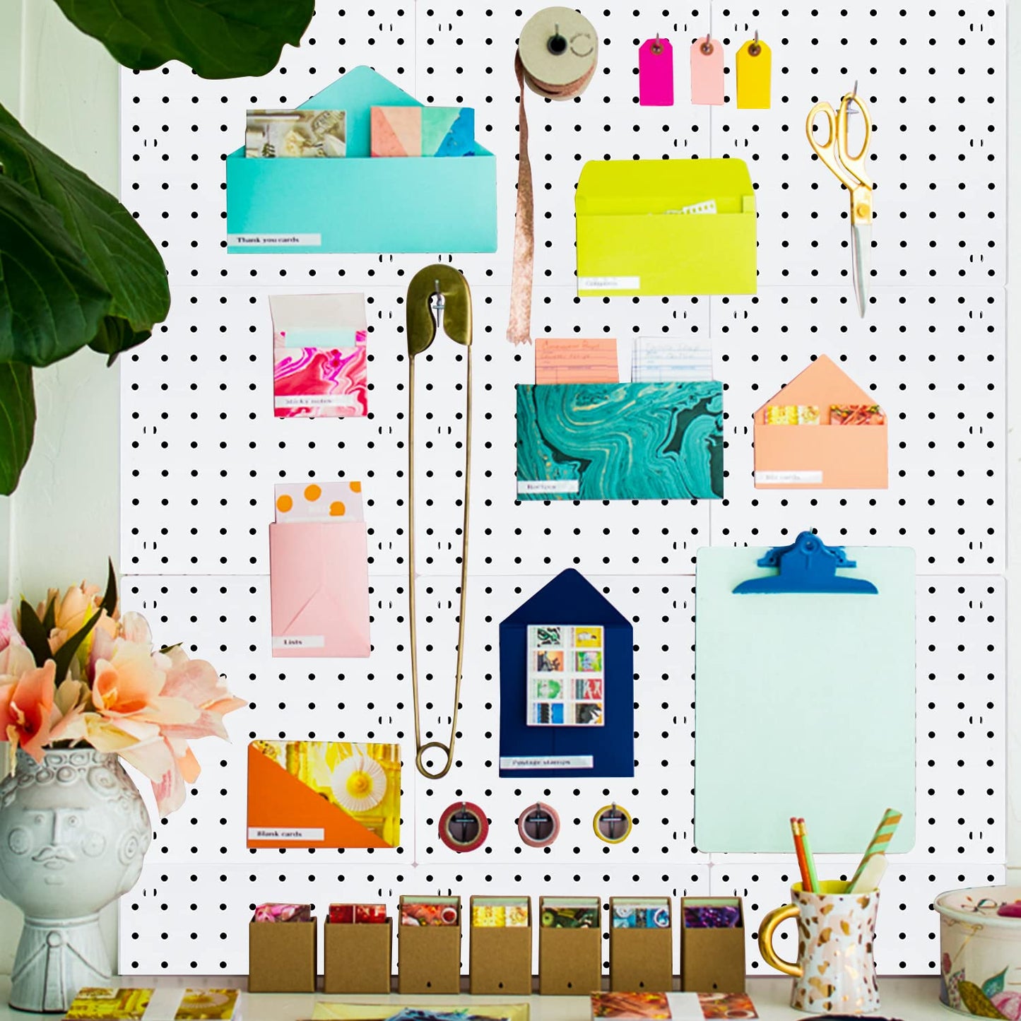 6Pcs Pegboard, Peg Board, Pegboard Wall Organizer, Mount Display Pegboard Kits fit Pegboard Storage, Small Pegboard for Craft Room Garage Kitchen, Peg Boards for Walls - White Pegboards Panels
