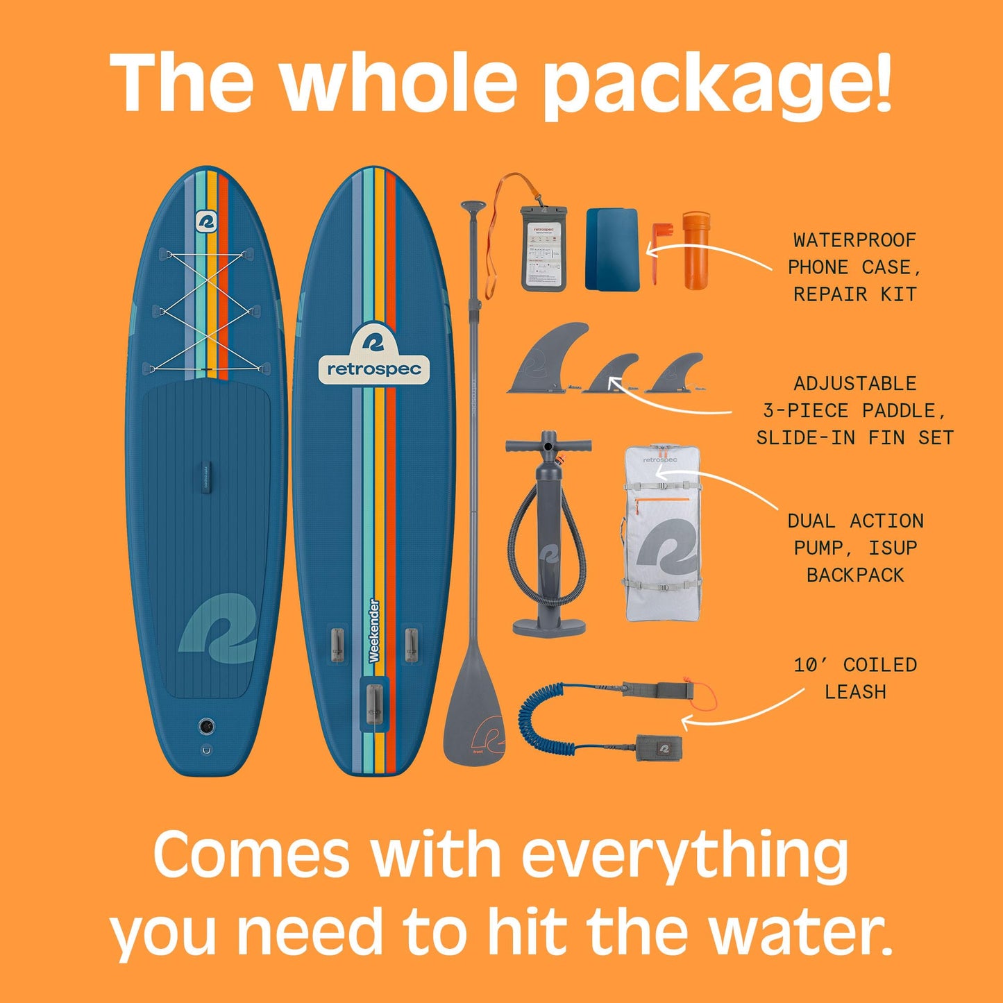 Retrospec Weekender Inflatable Paddle Board with Beach Accessories - 10'6" X 32in SUP Board, Textured Deck Pad, Pump & Travel Bag - Lightweight iSUP