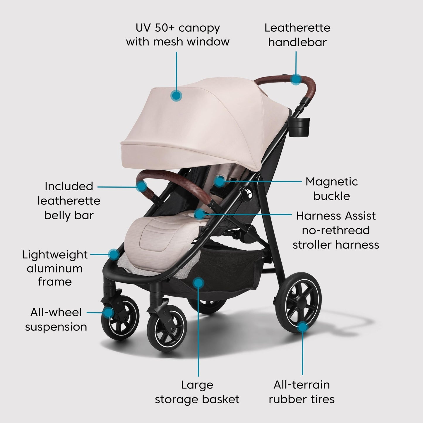 Baby Jogger® City Mini Air Lightweight Stroller, Compact Baby Stroller with All-Terrain Wheel Suspension Adjustable Seat with Calf Support Compact Fold, Frosted Ivory