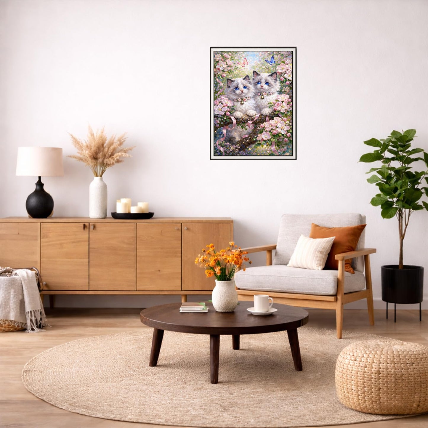 IOHEFY Cute Twin Kittens Diamond Painting 12 x 16 Inch Full Drill Acrylic Diamond Art DIY Crystal Rhinestone Cat Floral Butterfly Artwork Nano Pearlescent Canvas Wall Decor Gift