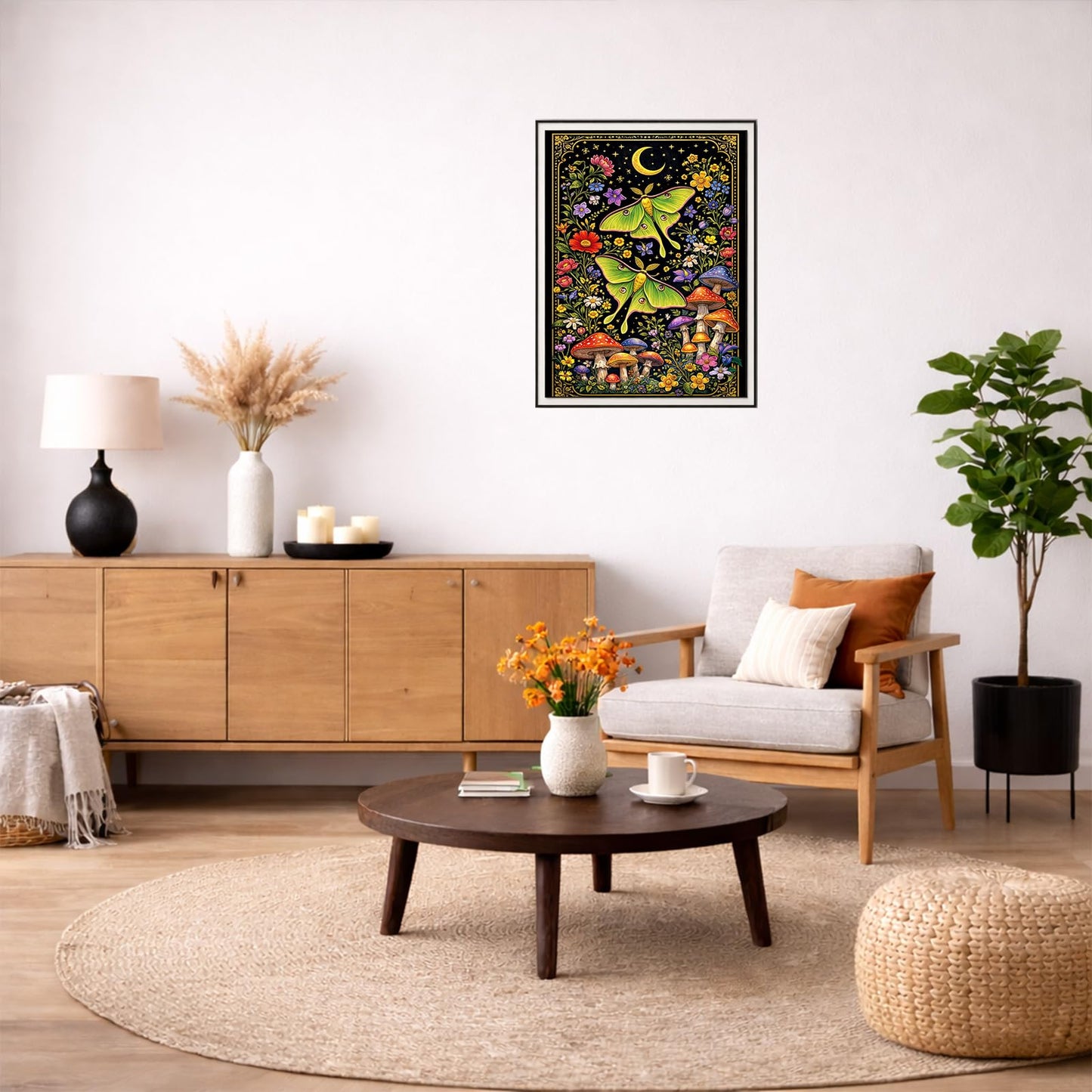 IOHEFY Luna Moth Diamond Painting 12 x 16 Inch Full Drill Acrylic Diamond Art DIY Crystal Rhinestone Night Garden Moth Mushroom Floral Artwork Nano Pearlescent Canvas Wall Decor Gift