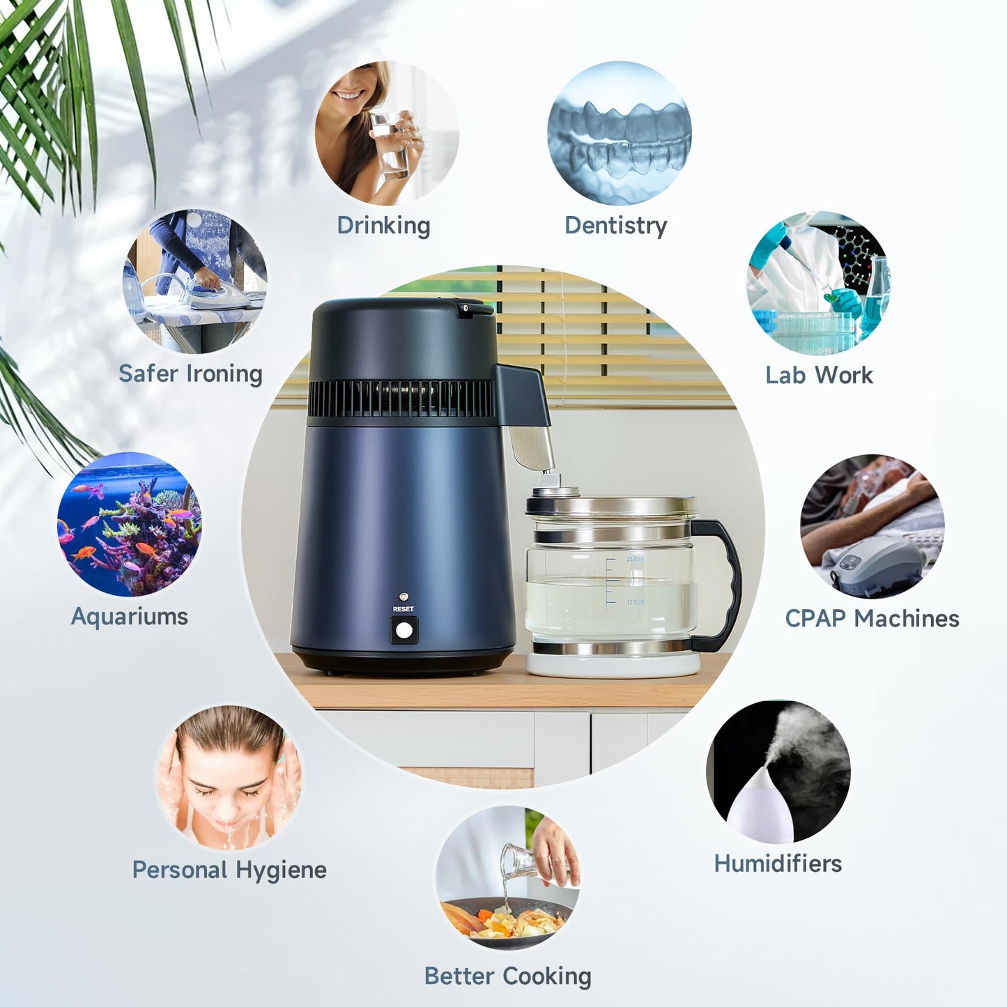CO-Z 1.1 Gallon Water Distiller, 4L Countertop Distilled Water Machine with Glass Pot, 750W Distilled Water Maker for Pure Water, 304 Stainless Steel Water Distiller Machine for Home Office Travel