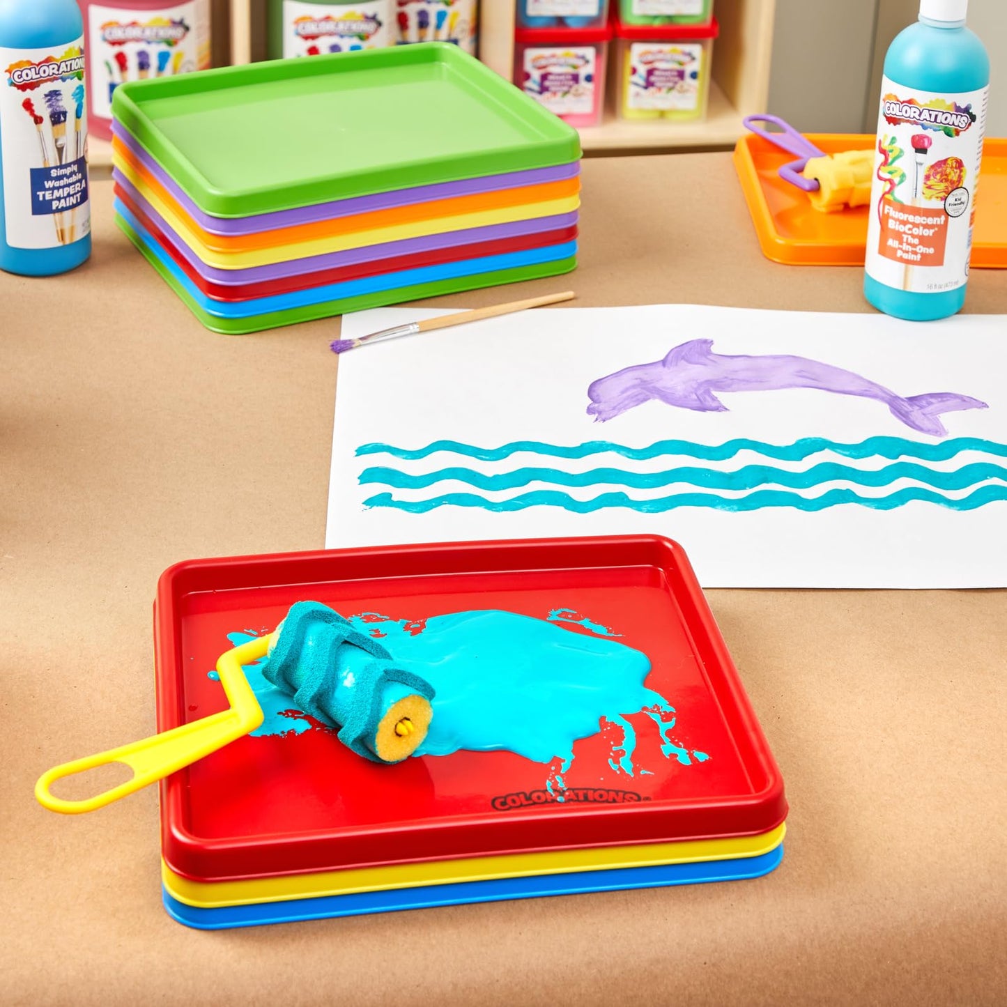 Colorations set of 12 Kids Activity Plastic Trays, Rainbow of Colors, Arts and Crafts Organizer Tray, Serving Tray, Great for Crafts, Beads, Water Beads, Paint, Toys, building blocks (Item # MTRAY)