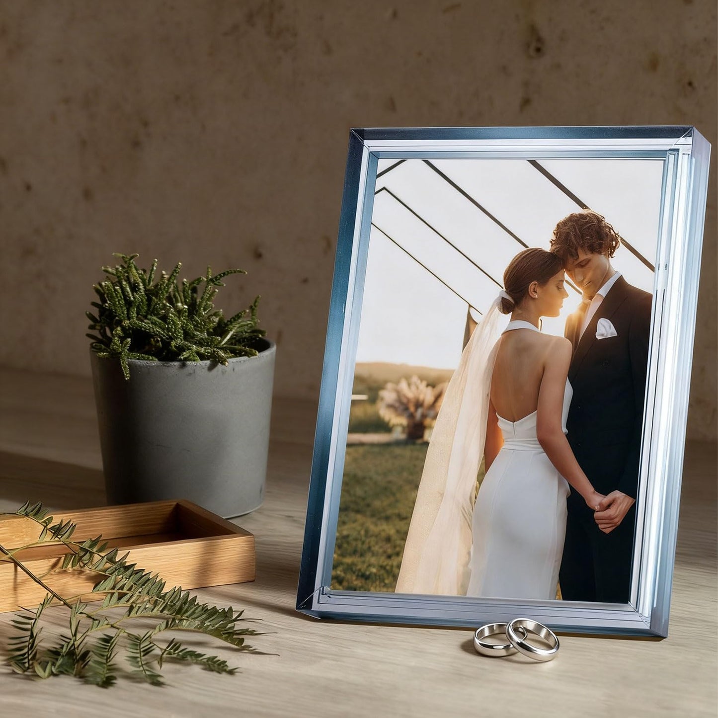 Gradient 8x10 Acrylic Picture Frame - Fits 5x7 with Mat or 8x10 without Mat, with Tabletop Stand & Wall Mount for Home Office Decor, Black Grey, 1Pack