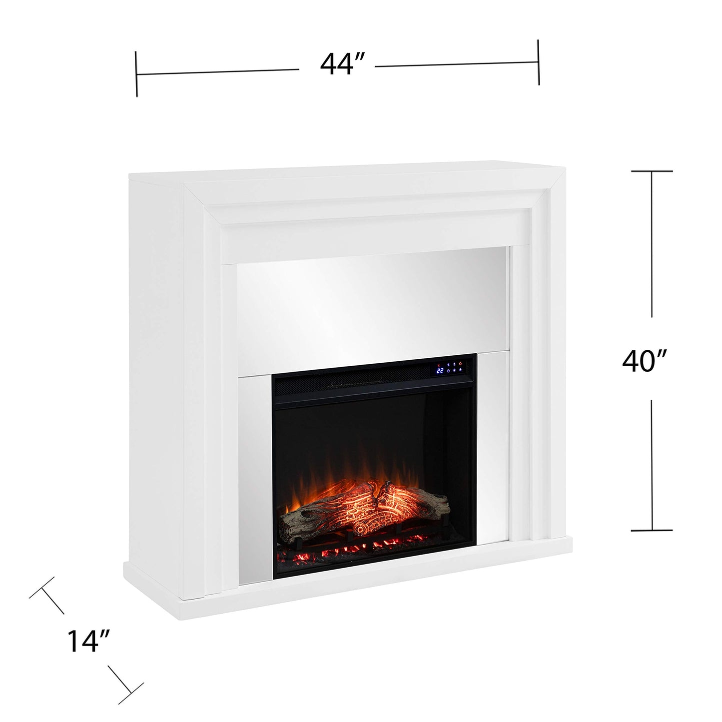 SEI Furniture - Stadderly Mirrored Touch Screen Electric Fireplace - Transitional Design, White Glass and Wood - Ideal for Living Room, Bedroom (FR1009659)
