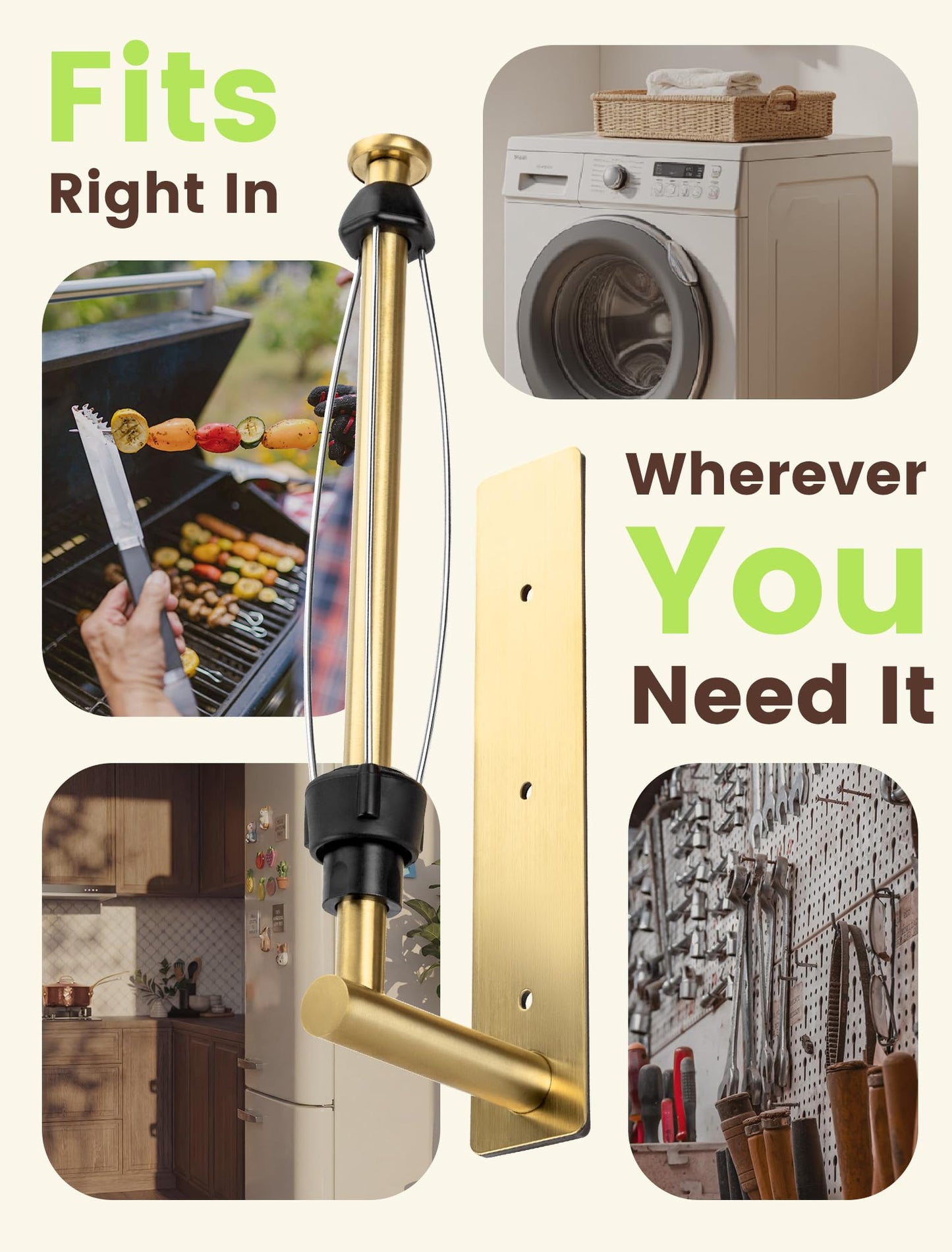INMAKER Magnetic Paper Towel Holder, Strong Magnet Paper Towel Holder for Fridge, Kitchen, RV, Garage, Grill with Self Adhesive Wall Mount and Screws, One Hand Tear with Adjustable Damping (Gold)