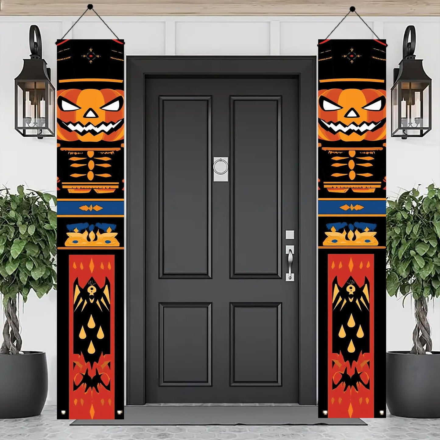 Saoplasa 2PCS Halloween Nutcracker Porch Banners 71 x 12 Inch Pumpkin Skeleton Door Decorations Scary Soldier Hanging Signs for Spooky Front Entryway Party Wall Decor Haunted House Yard Display