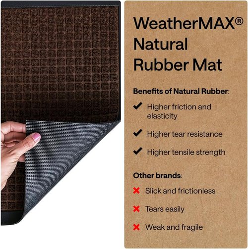 GORILLA GRIP Waterproof All-Season WeatherMAX Doormat - 34x58, Natural Rubber, Stain & Fade Resistant, Easy Clean Coffee Squares