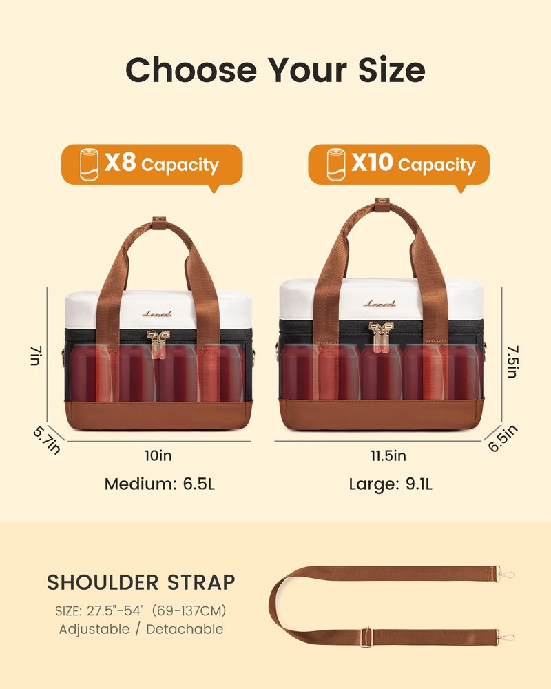 LOVEVOOK Insulated Lunch Box for Women Men, Reusable Lunch Bag with Large Capacity, Leakproof Cooler Lunch Tote for Work, Office, Outdoor Use, Black-beige-brown