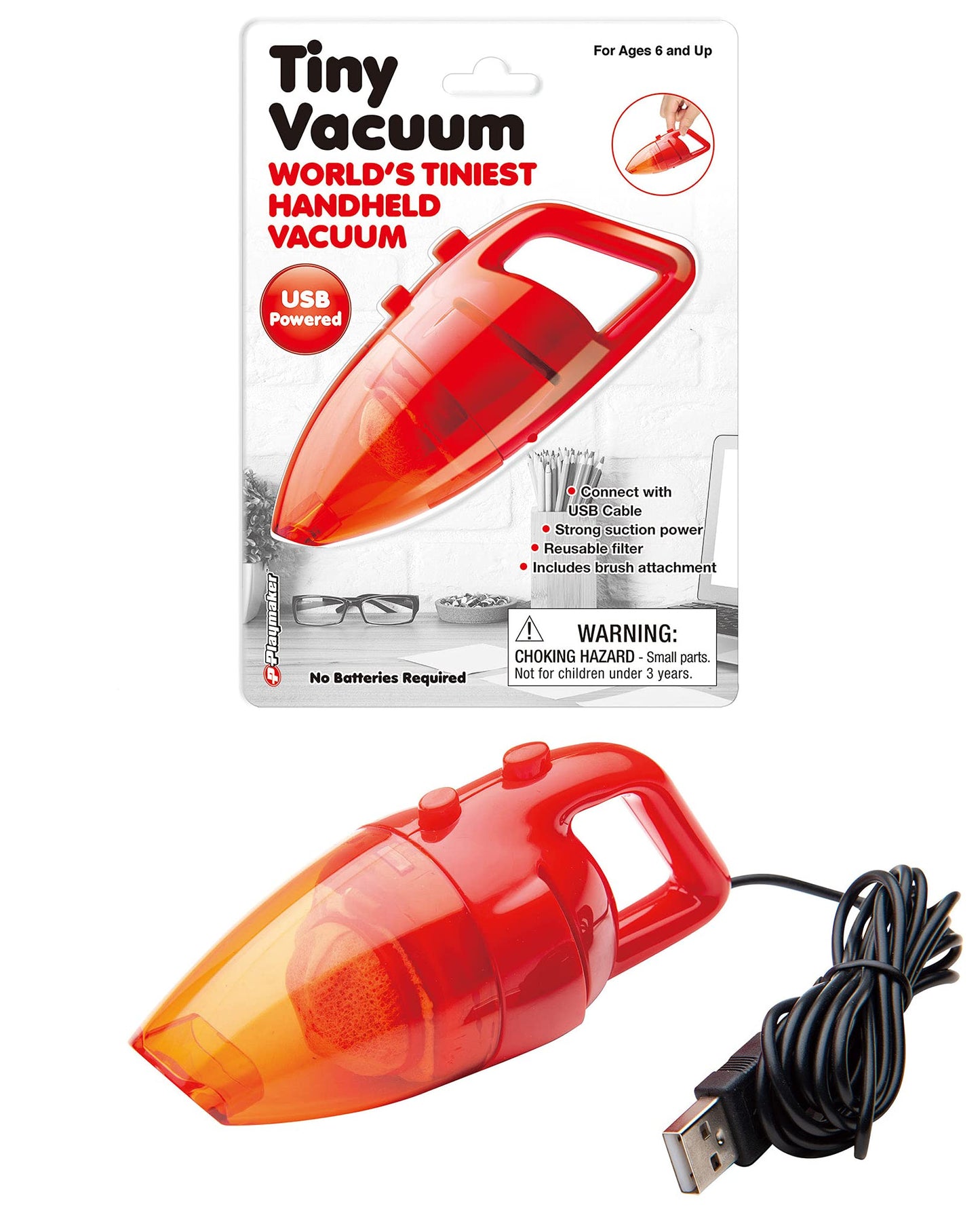 PMT Holdings World's Tiniest Vacuum - USB Powered, Strong Suction Power, Includes Brush Attachment