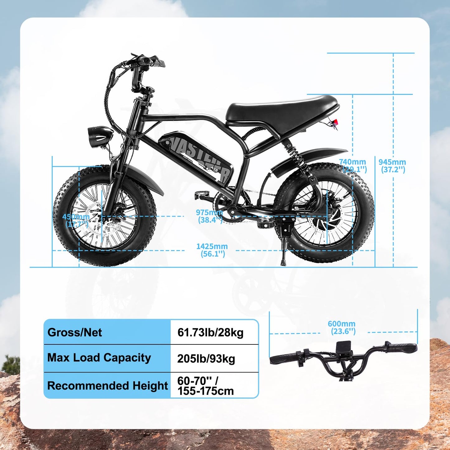 AVDLBIKE Electric Bike, 16'' Fat Tire E-Bike for Teens &Child/Adults, 500W Small Ebike with 36V/12.8Ah Removable Battery, 20 MPH /45 Mile Range, Full Suspension Off-Road Electric Dirt/Mountain Bike