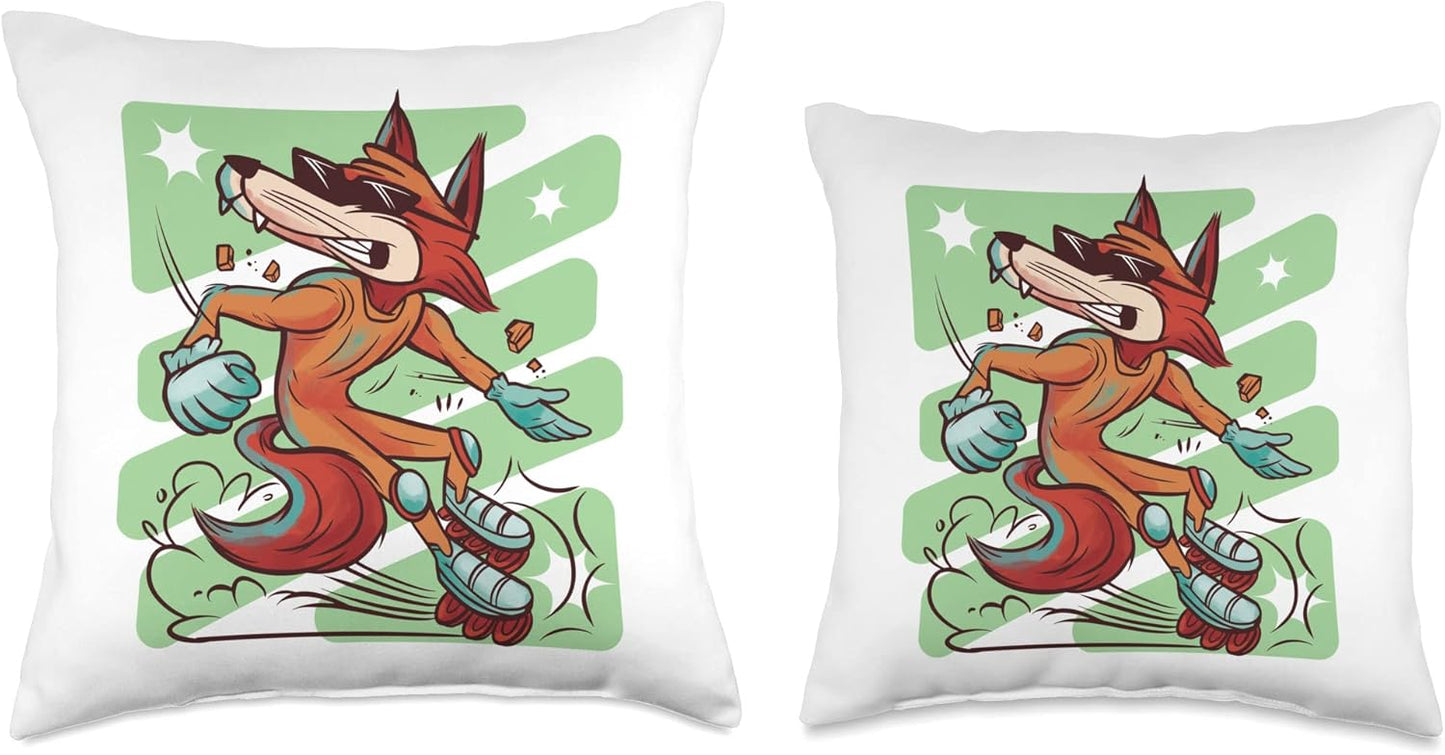 Children Roller Blades Boys & Girls Motif Fox Inline Skates I Kids Rollerblades Throw Pillow, 16x16, Multicolor