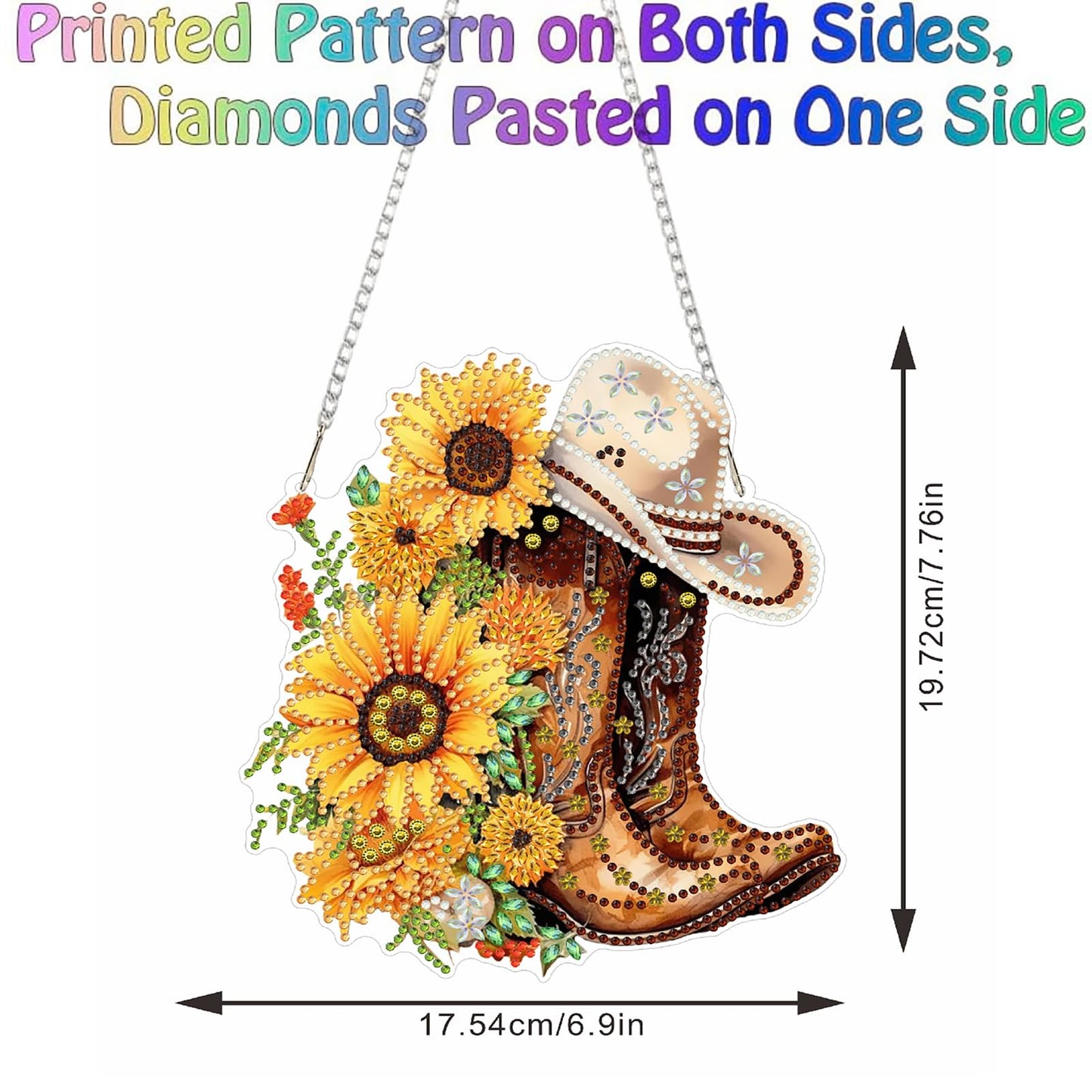 LPDJITO Boots Diamond Art Hanging Kits Adults, Acrylic Diamonds Painting Pendant Board Kits Sunflower, Diamond Art Painting Window Pendants Home Garden Wall Hanging Kits Hanging