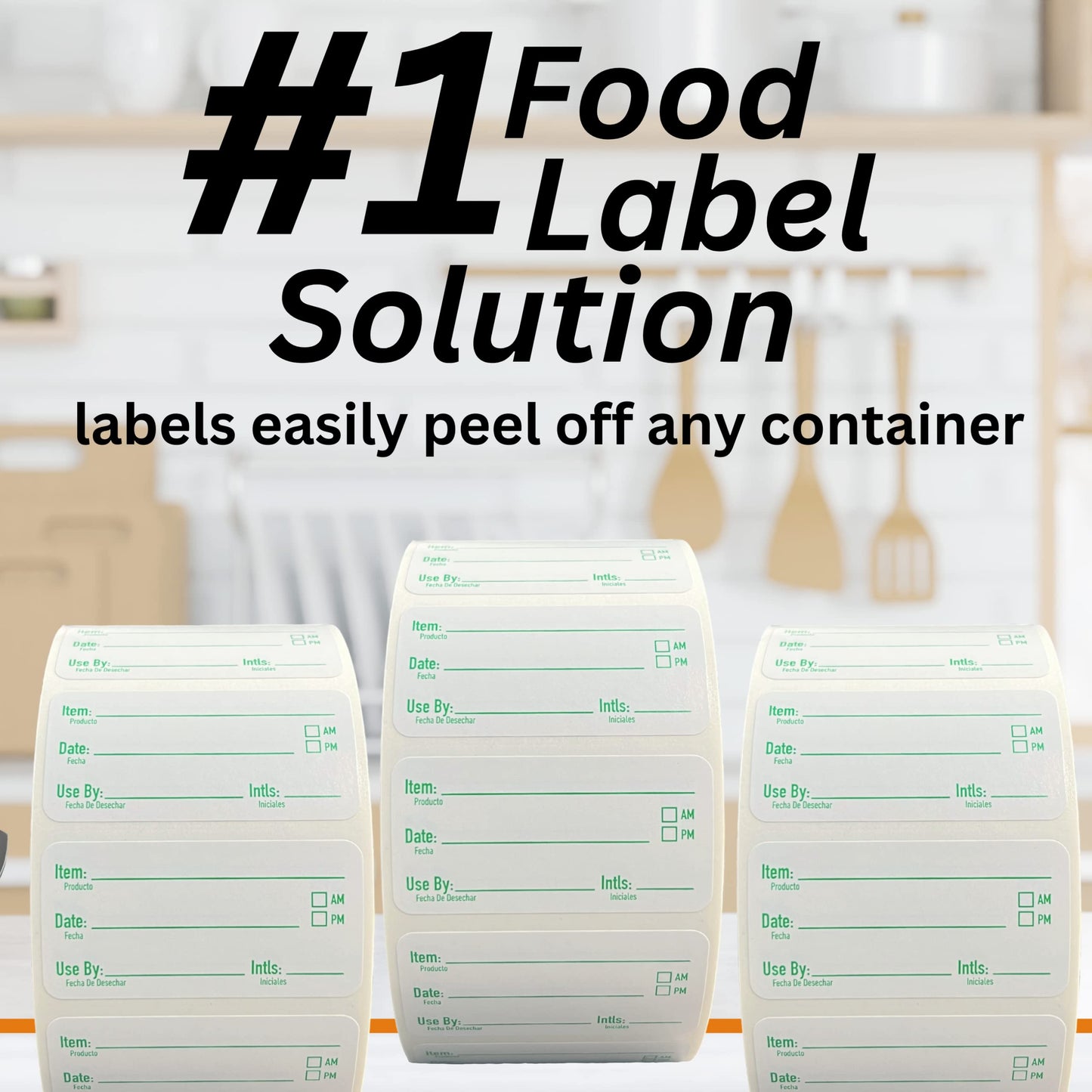 2x1 Removable Freezer Food Labels Stickers for Containers, 250 Waterproof Label Stickers for Jars, Removable Labels for Storage Bins, with Easy Peel-Off (250, Green)