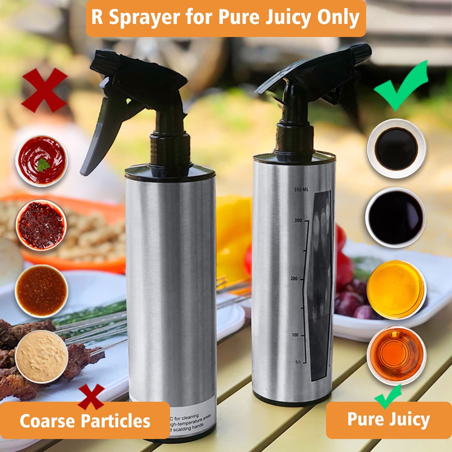 HEYISME BBQ Spray Bottle & Marinade Injector for Smoking, Upgrade 3 in 1 Food Grade Spritzer Bottle for Smoker(Adding Oil Mist Sprayer), 12oz/350ml