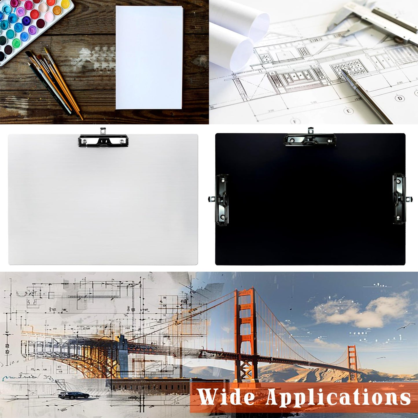 Aluminum 11x17 Clipboard A3 Metal Stainless Hangable Clipboards with 3 Clips Art Pen Holder Extra Large Clip Board for Business Medical Professionals Workshop (Black, A3)