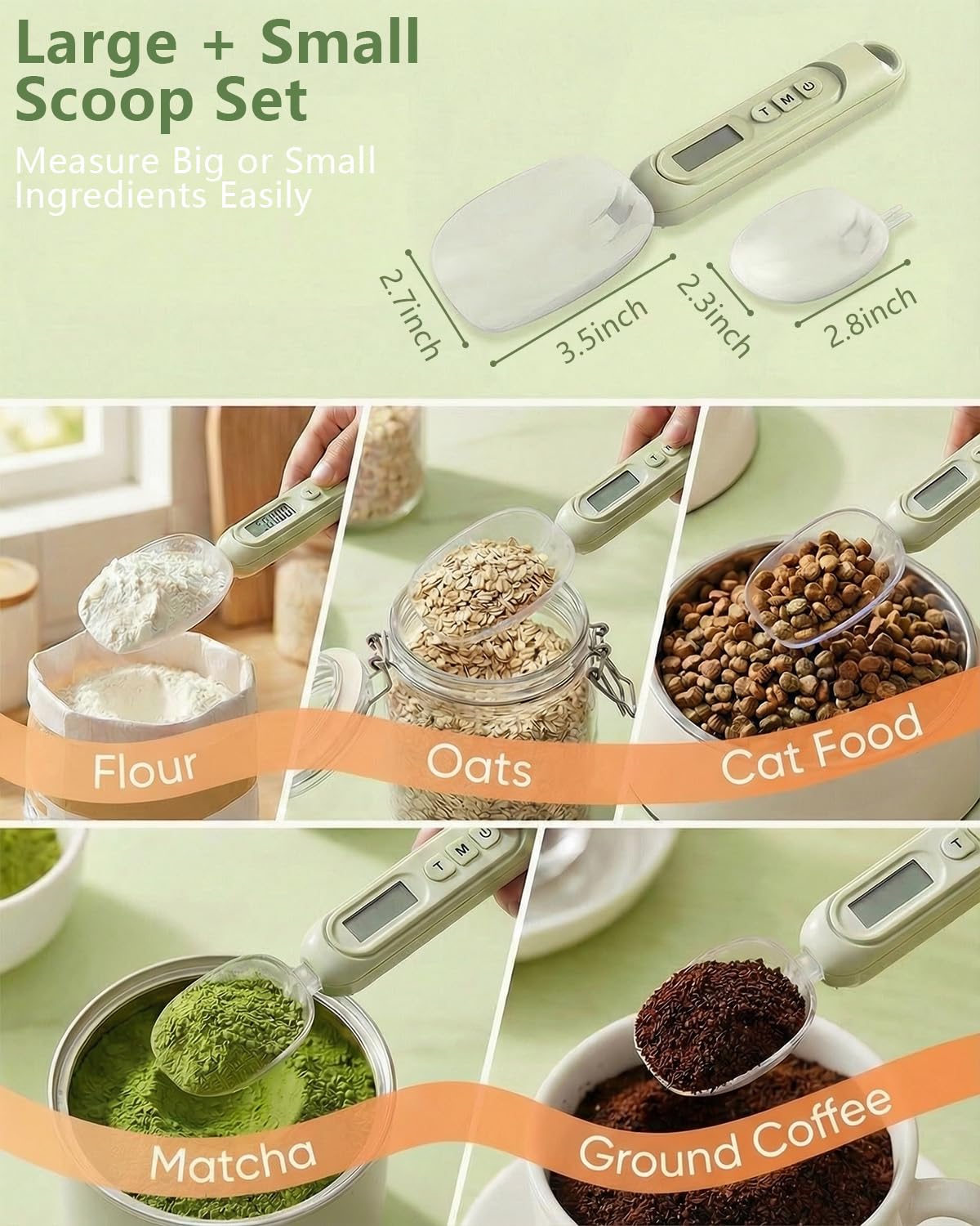 2026 Upgraded 2-In-1 Digital Measuring Spoon 【High-Precision 0.01oz/0.1g · Tested 10000+】 Baking Scale 【7-Unit】 Digital Kitchen Scale for Baking, Gram Scale for Weight Loss, Large & Small Scoop,Beige