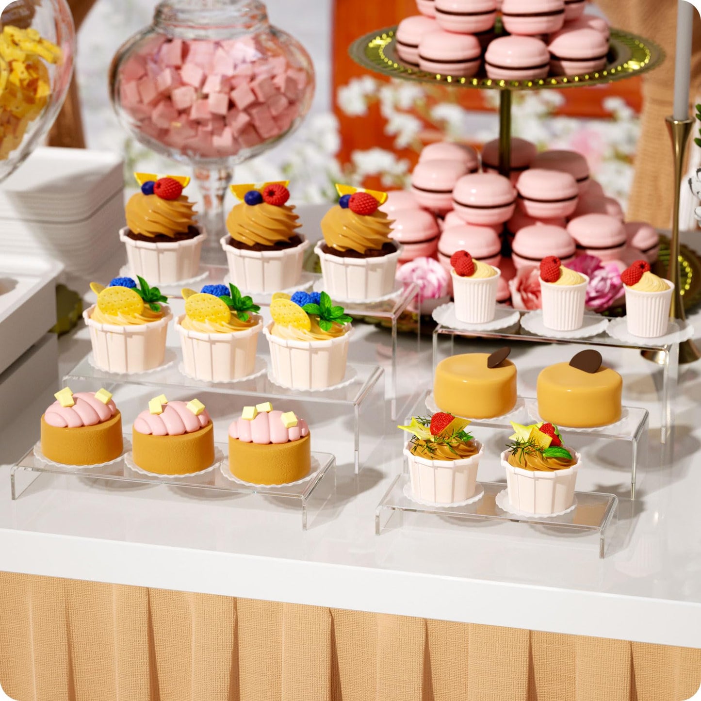 NIUBEE Acrylic Display Riser, 6 Pcs 12" Large Acrylic Risers, 2 Set Clear Rectangular Stands for Candy Dessert Cupcakes, Collectibles Display Stands Shelf for Display for Funko POP Figures