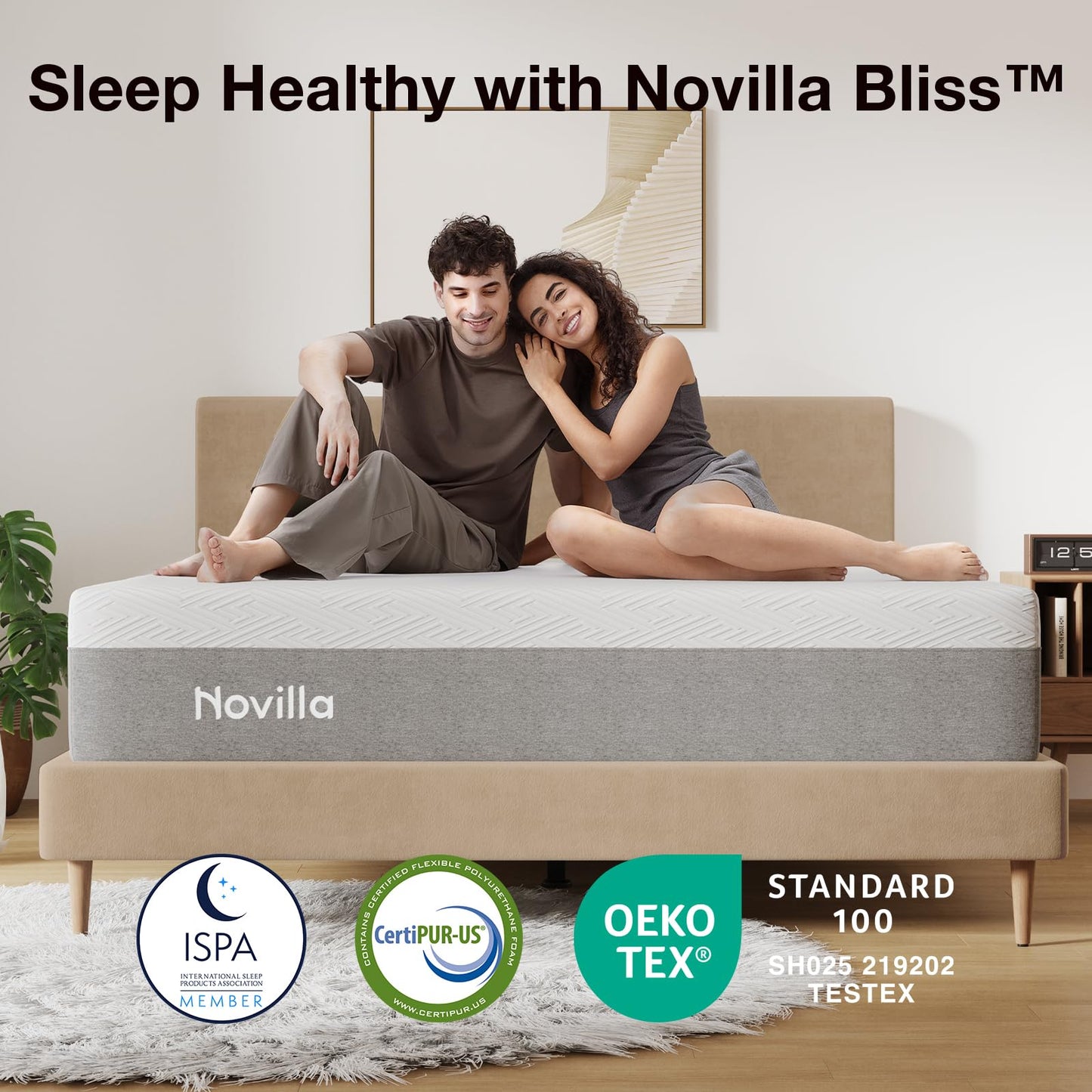 Novilla Bliss Queen Size Mattress, 12 Inch Gel Memory Foam Mattress Queen in a Box for Cool Night Sleep & Pressure Relief, Support Foam for Spine Alignment & Motion Isolation, Medium Plush Feel
