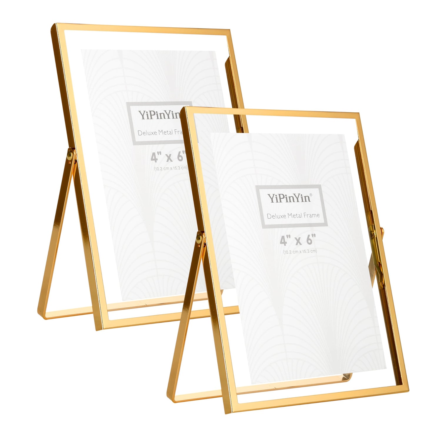 YiPinYin Gold 5x7'' Floating Frame Set of 2, For Photo Sizes 3.5x5'', 4x6'', 5x7'', Luxury Modern Gold Metal Frames for Tabletop/Shelf, Wedding, Birthday, Home or Office Decoration