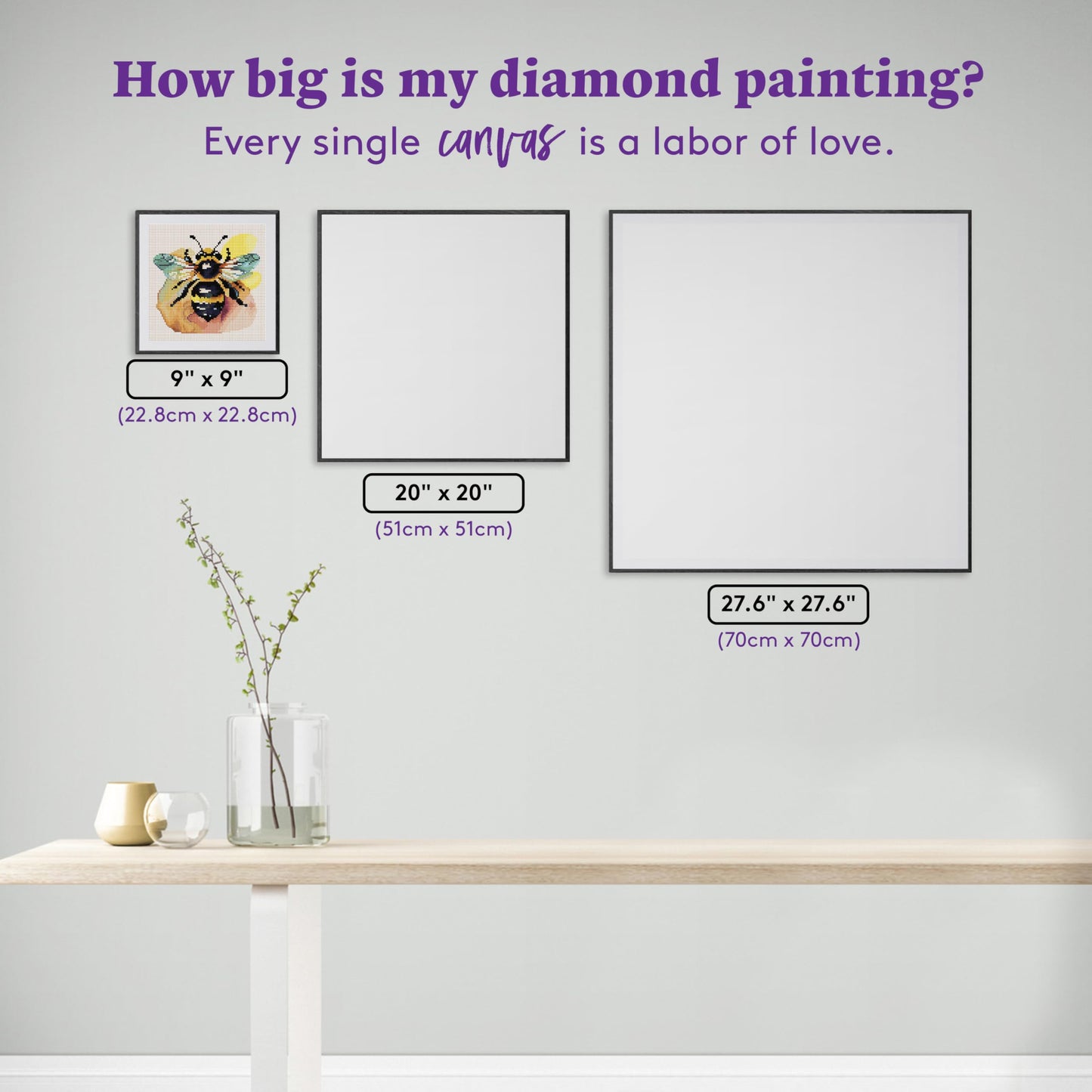 DIAMOND ART CLUB Watercolor Bee Diamond Painting Kit, Fun DIY Crafts for Adults, Round Diamond Art Canvas, 9" x 9" (22.8 cm x 22.8 cm)