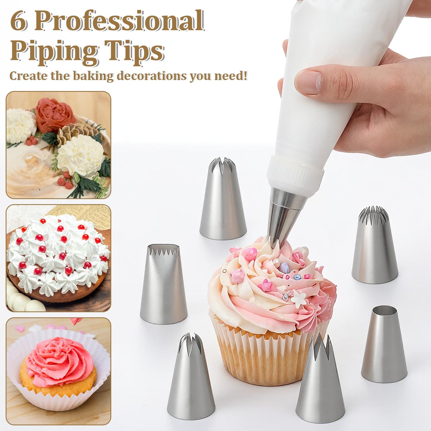 4 Pcs 24 inch Reusable Piping Bags and Tips Set 11Pcs Cotton Pastry Bags Kit Frosting Piping Kit, Durable Cotton Exterior for Cake Decorating, Cupcakes, Cookies, Home Bakers, Chefs