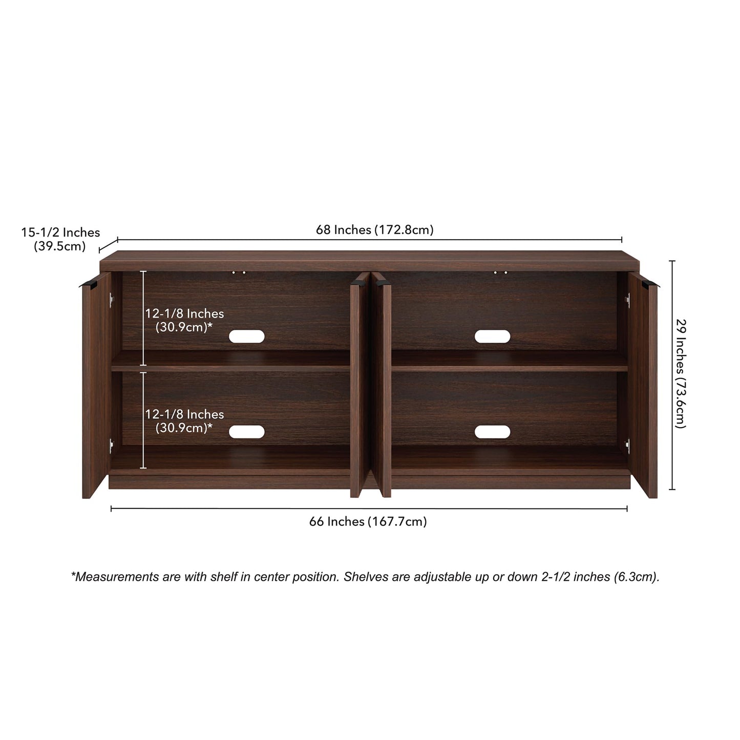 Henn&Hart 68" Fluted Sideboard Buffet Cabinet, Ribbed Wooden Credenza with 4 Doors, Adjustable Shelves, and Cable Management Cut-Outs for Dining Room, Kitchen, Living Room or Entryway, Rich Brown