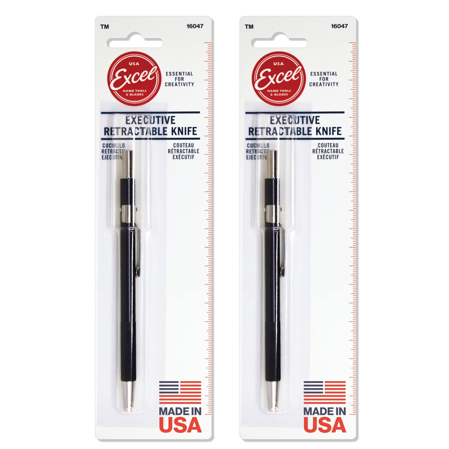 Excel Blades K47 Retractable Craft Knife Pen 2-Pack – Precision Art Knife with #65 Angled Blade for Paper, Cardstock, Vinyl, Film & Plastic – Slim Aluminum Hobby Cutter with Pocket Clip – Made in USA
