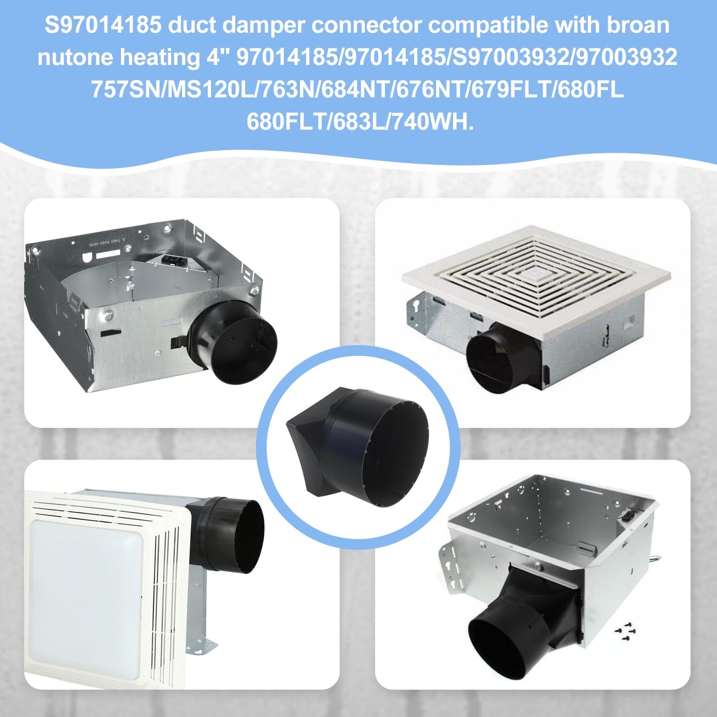 TNITRIB S97014185 for Broan 4" Damper/Duct Connector, Fits for Broan Various Models Duct Adapter Replacement, Exhaust Fan Damper Replacement