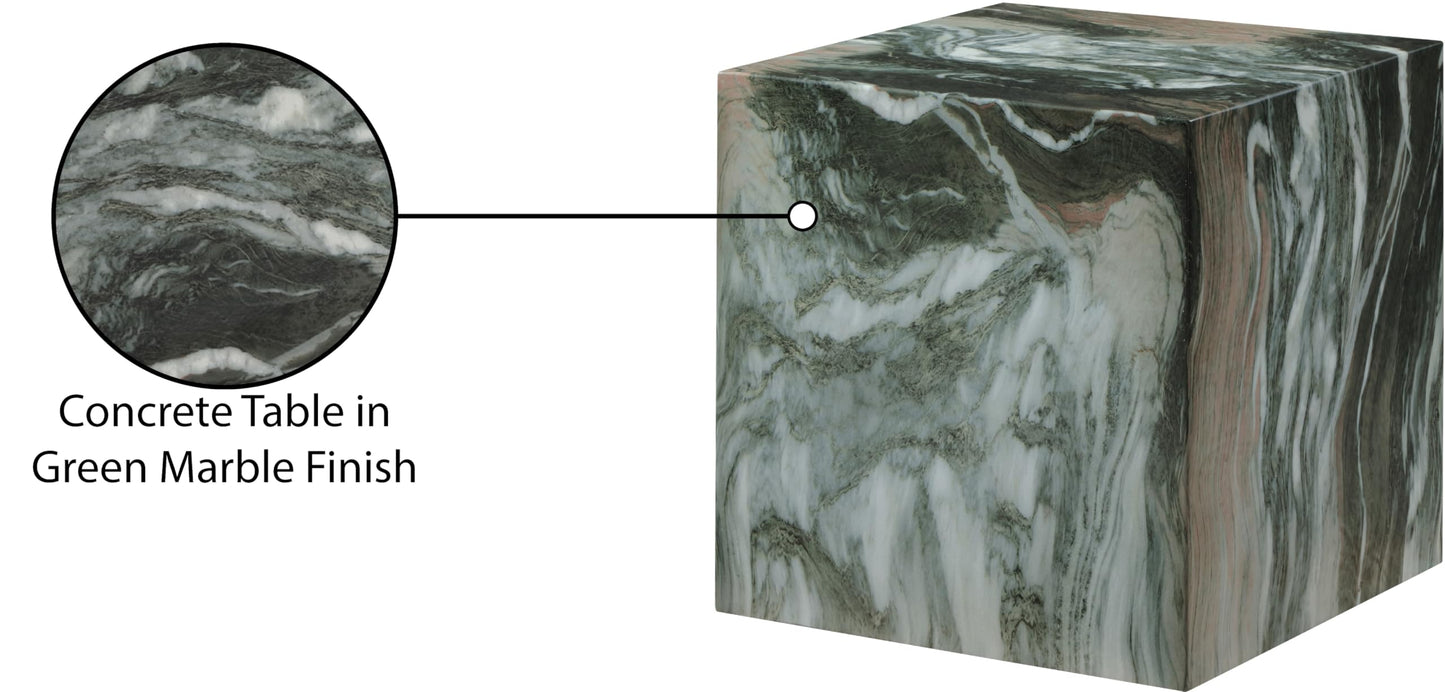 Meridian Furniture 99029Green-ET Piazza Collection Art Deco Indoor/Outdoor Concrete End Table with Green Marble Finish, 16" W x 16" D x 16" H, Green