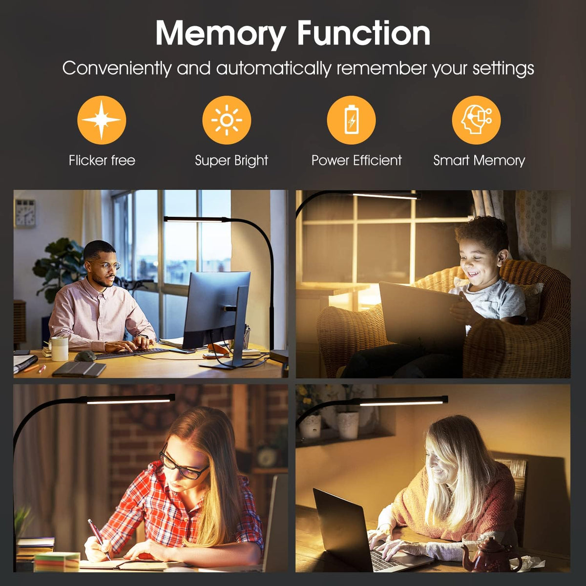 Voncerus LED Desk Lamp - Eye-Caring Clip-On Light with 3 Modes & 10 Brightness Levels | Flexible Goose-Neck, Black