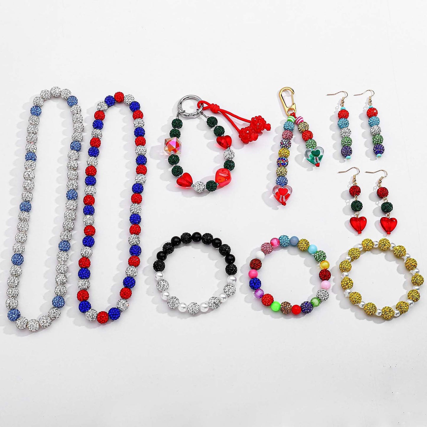 MINIMISSMIANYC 100PCS Rhinestone Beads Jewelry Making kit,10mm Crystal Color Round Sparkle Clay Beads Disco Ball Bulk Baseball Necklace Bracelets Earrings Keychain Bag Charm DIY Crafts