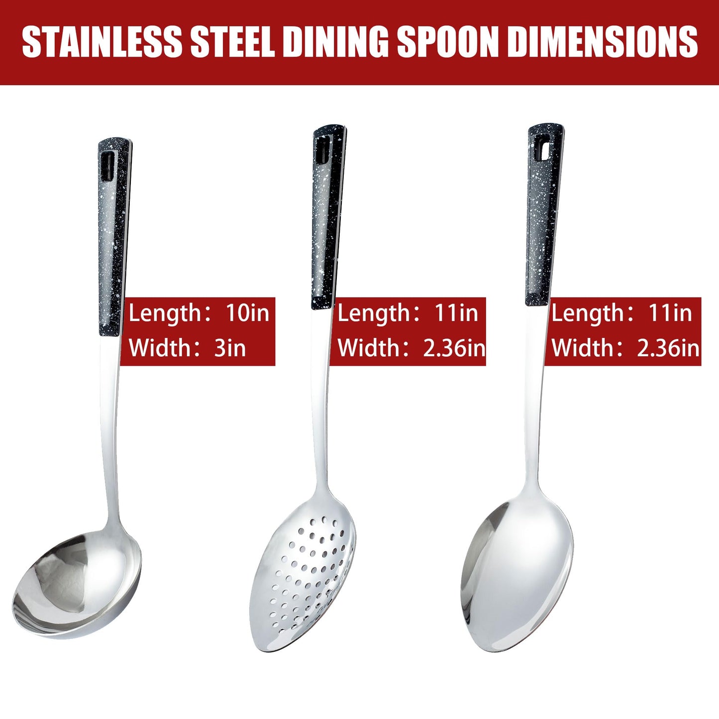 5-Piece Stainless Steel Serving Spoon Set, Large Serving Spoons with Ladle & Slotted Spoon, Metal Serving Spoons for Cooking, Buffet, Soup, Rice, Commercial & Home Kitchen