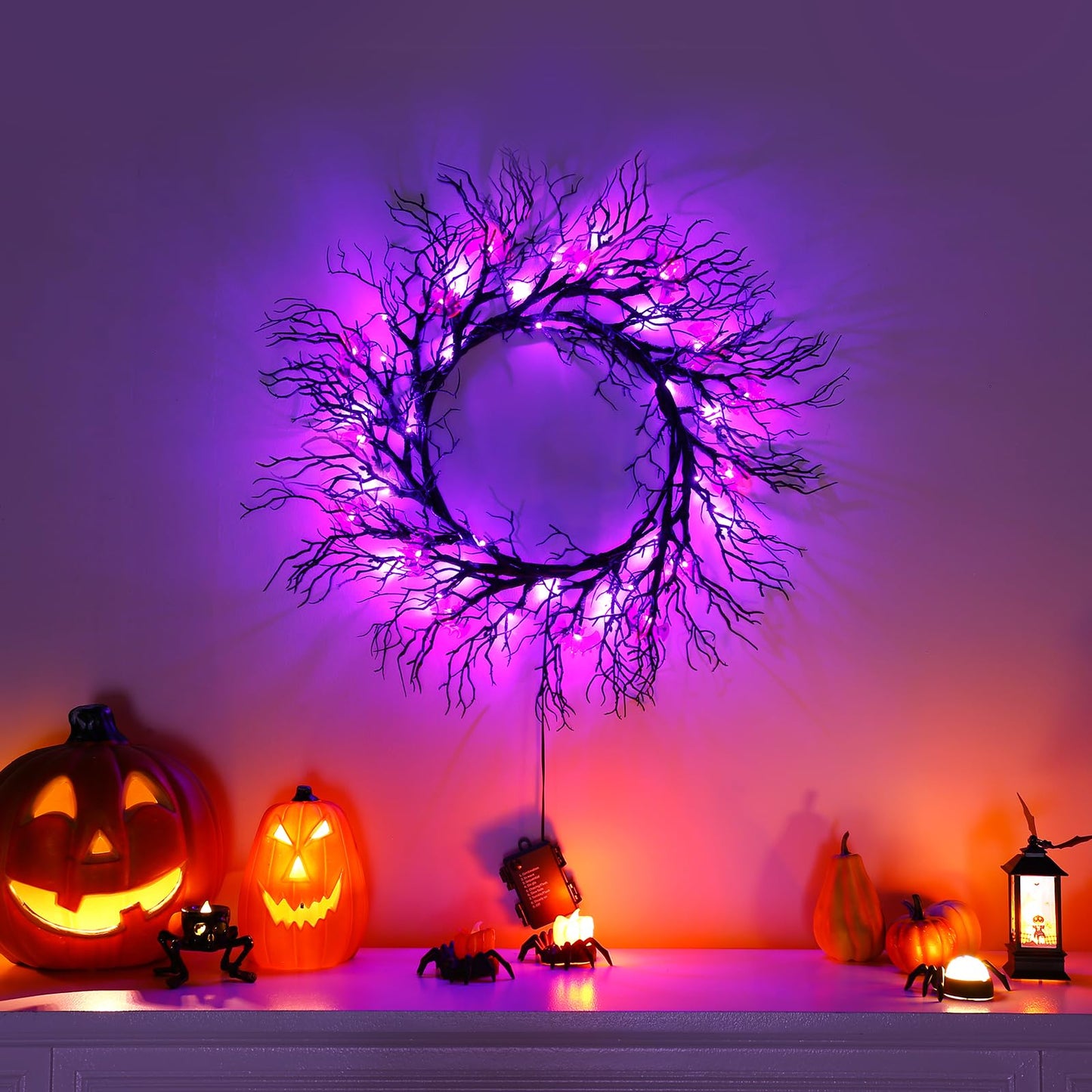 Joyhalo Halloween Garland with Lights Decorations with Bat Lights,Battery Operated 6FT 48 LED Halloween Willow Vine Twig Garland for Mantle,Wall,Fireplace and Halloween Decorations