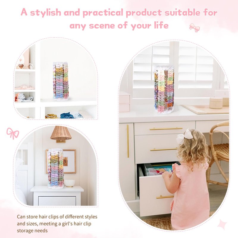 POVETIRE Bow Holder for Girls Hair Bows,Pink Hair Bow Organizer, Hair Clips Stand Hair Accessories Rack Display Decors Baby Nursery Toddler Girls Room-Pink-White
