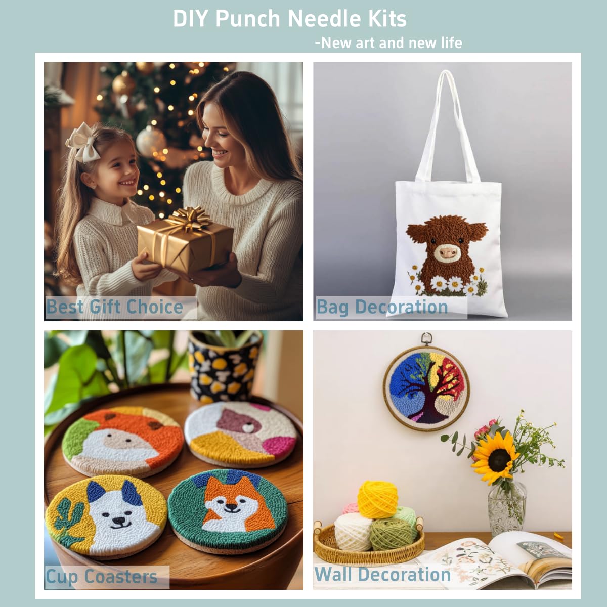 Punch Needle Kits Shih Tzu Dog and Flowers Embroidery Starter Set with Hoop Easy for Beginners DIY Stress Relief Handmade Craft Hobby and Home Decor 20x20cm-3
