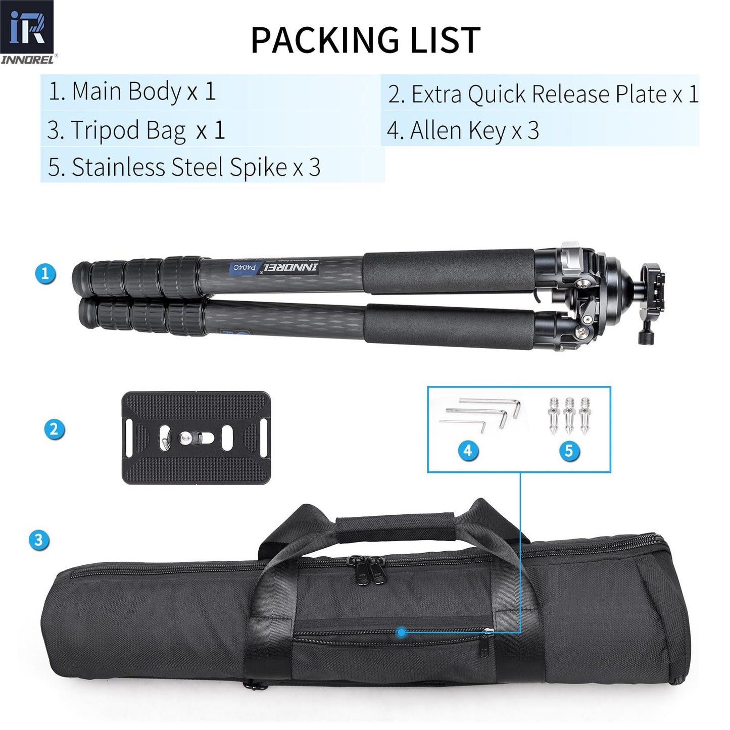 INNOREL P404C 72" Carbon Fiber Tripod for Hunting with Arca Swiss Dovetail Mount and 360° Ballhead(2.5"), 40mm Tube Tripods with Heavy Duty Construction for Photography and Outdoors, Load 88lb/40kg