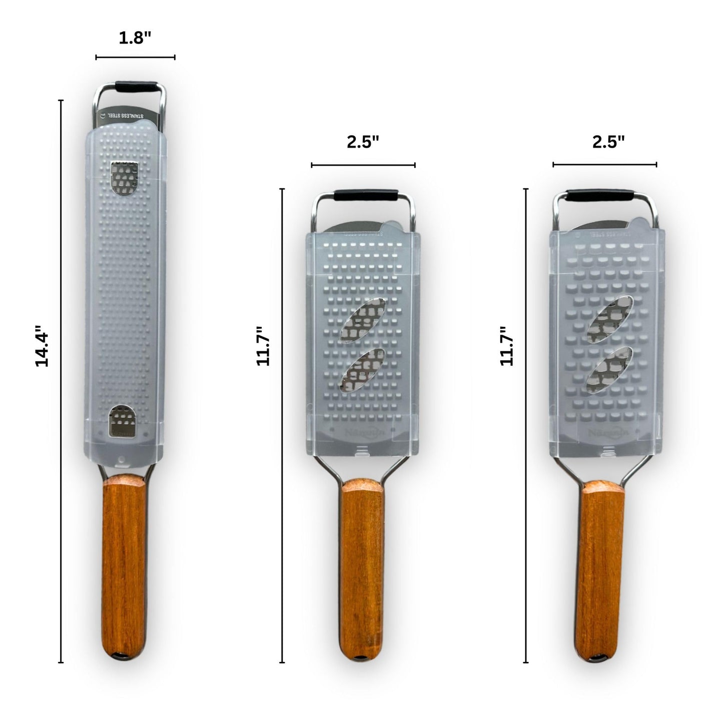NAZANIN 3-Piece Stainless Steel Cheese Grater & Zester Set w/Acacia Wood Handles – For Parmesan, Lemon Zest, Ginger, and Spices