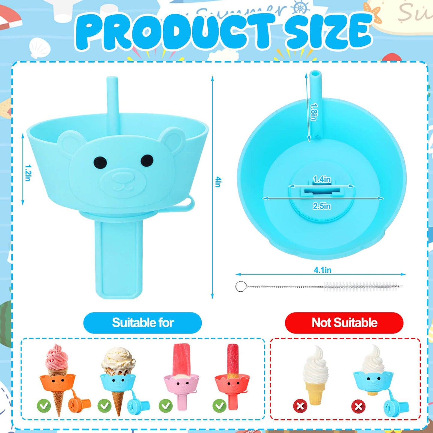 AIERSA 2-in-1 Silicone Popsicle & Ice Cream Holders for Kids, Reusable Popsicle Holder Catches Melting Drips, Dishwasher Safe Popsicle Drip Catcher with Storage Case 4-Pack