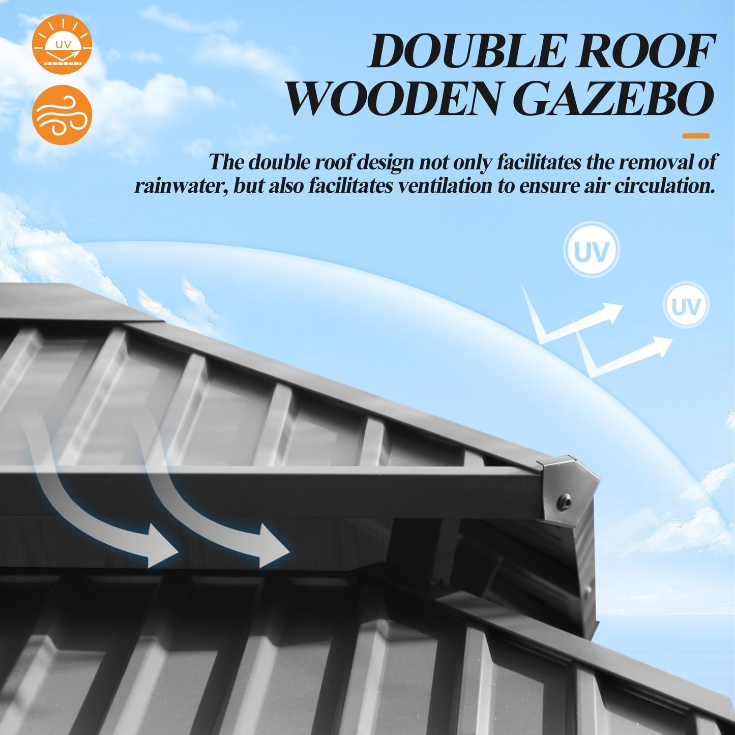 GARTOO 10' x 12' Outdoor Wooden Gazebo - Patio Hardtop Gazebo Permanent Wooden Pavilion with Galvanized Steel Double Roof, Wood Gazebos for Garden, Lawn, Poolside, Backyard Deck