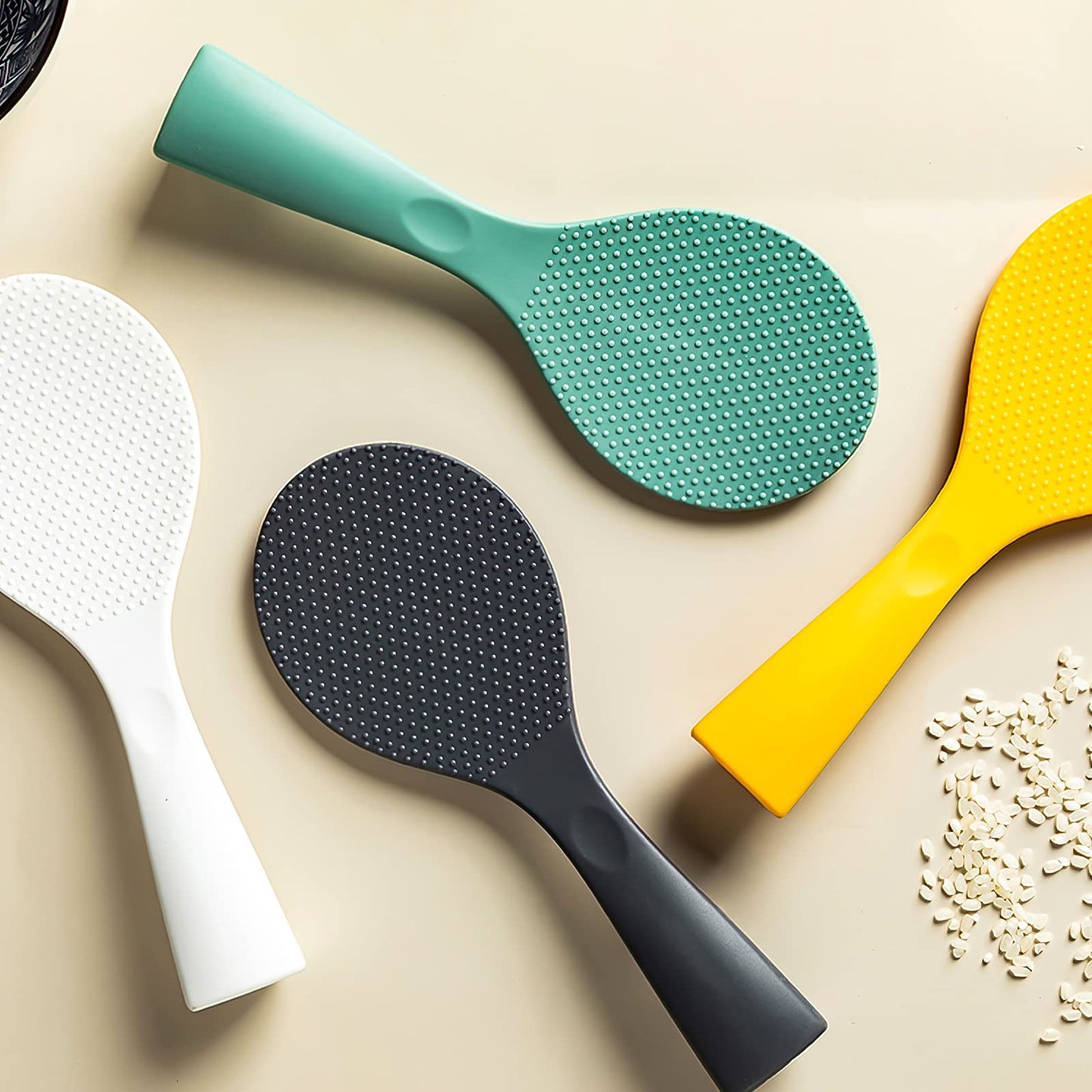 FireKylin Silicone Standing Rice Spatula with Non-Stick Paddle, Heat Resistant Rice Cooker Spoon, Serving Spoon for Grains (White)