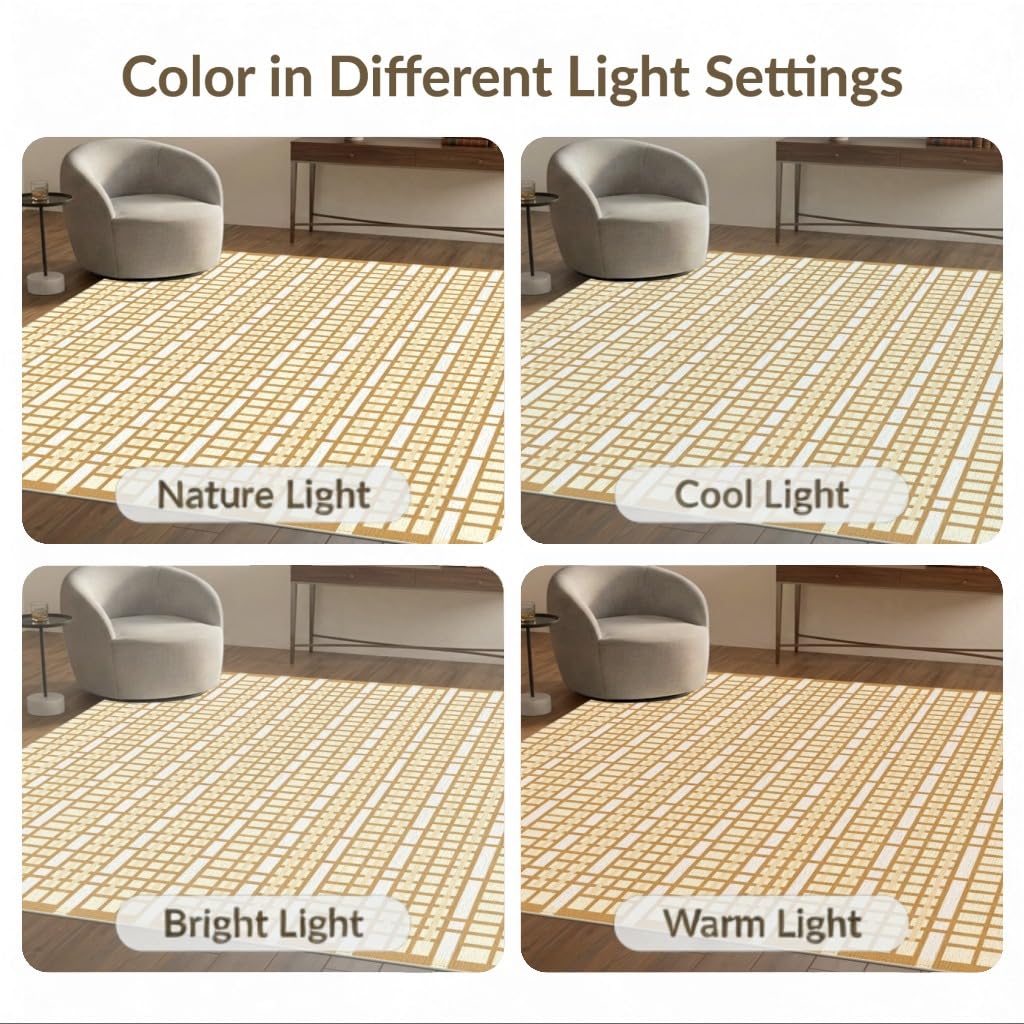ODIKA 8'x10' Washable Geometric Grid Large Rug, Brown Non-Shedding Pet Friendly Carpet for King Size Bedroom, Master Suite, Under Bed, Foldable Easy Care Mat | Ref:2140365