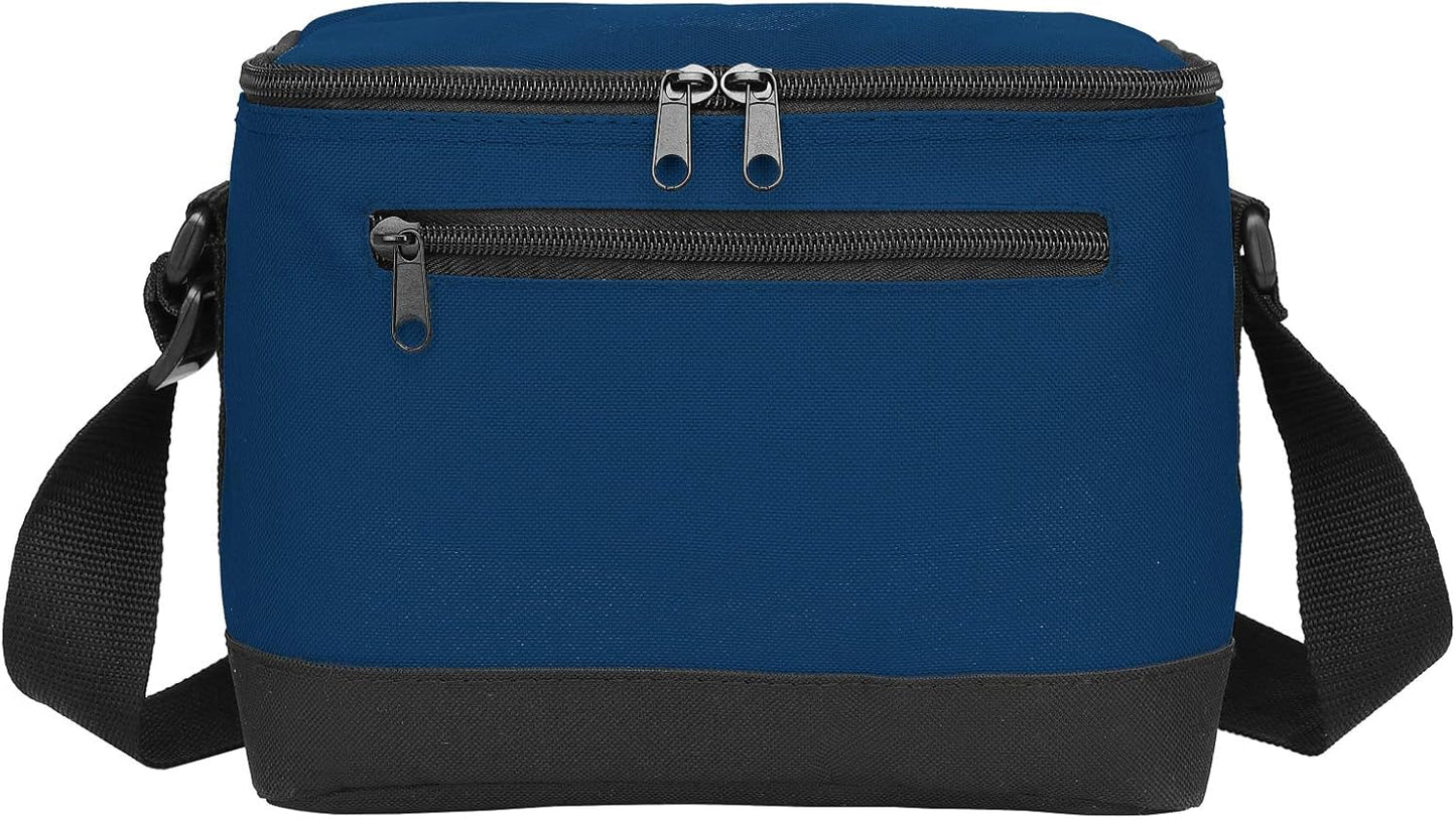 BuyAgain Navy Blue Lunch Bag, 600D Poly Small 6 Can Insulated Reusable Cooler Bag with PEVA Water-resistant Lining