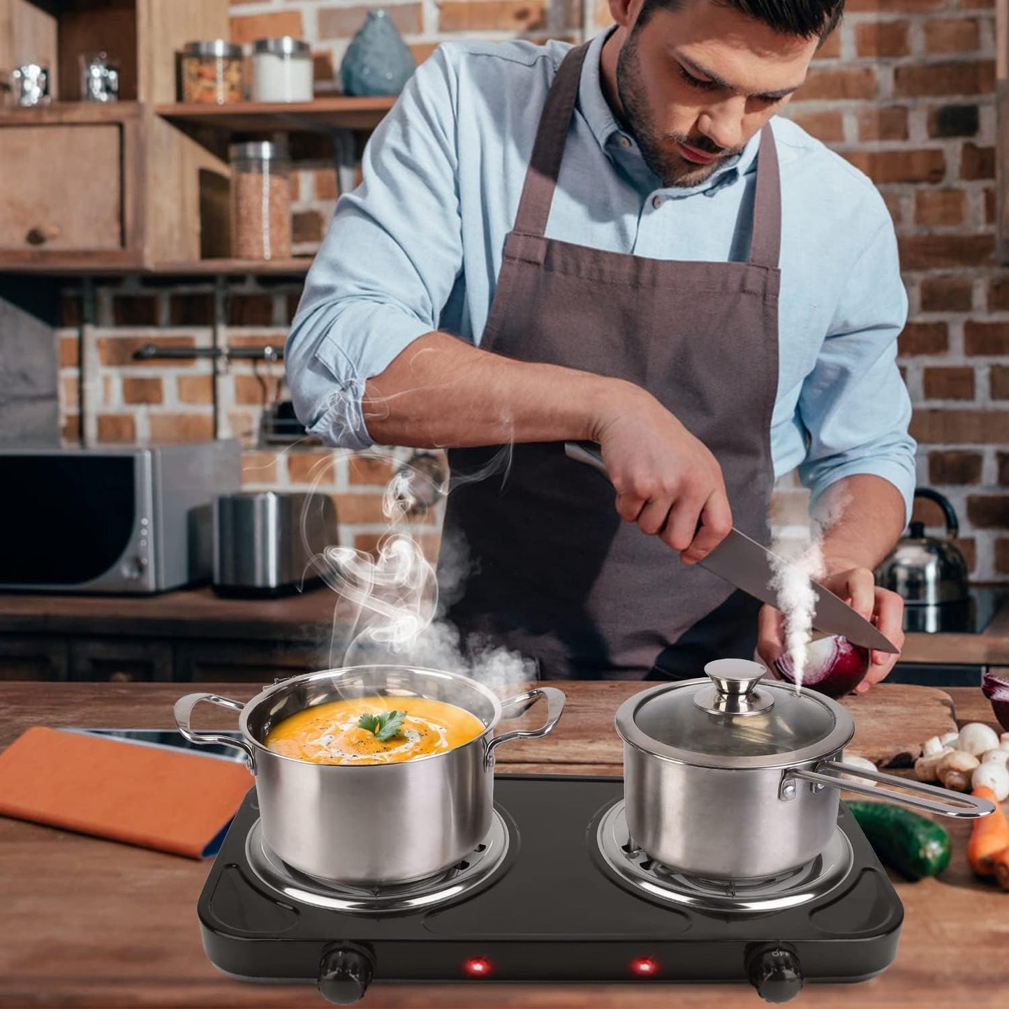Electric Double Burner 2000W Portable Coil Hot Plate Stove - Countertop RV Hotplate with Non-Slip Rubber Feet