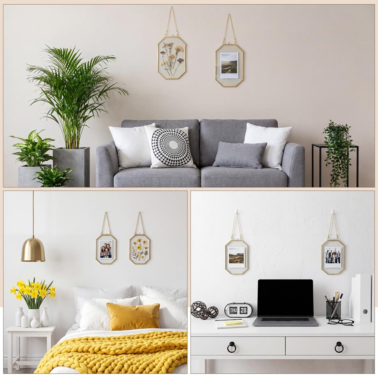 Vicenpal 6 Pcs 4 x 6 Inch Pressed Flower Frames Bulk, Floating Wall Hanging Double Glass Picture Frames with Metal Chain for Display Gallery Dried Plant Wedding Gifts for Mom Friends DIY Handy Craft