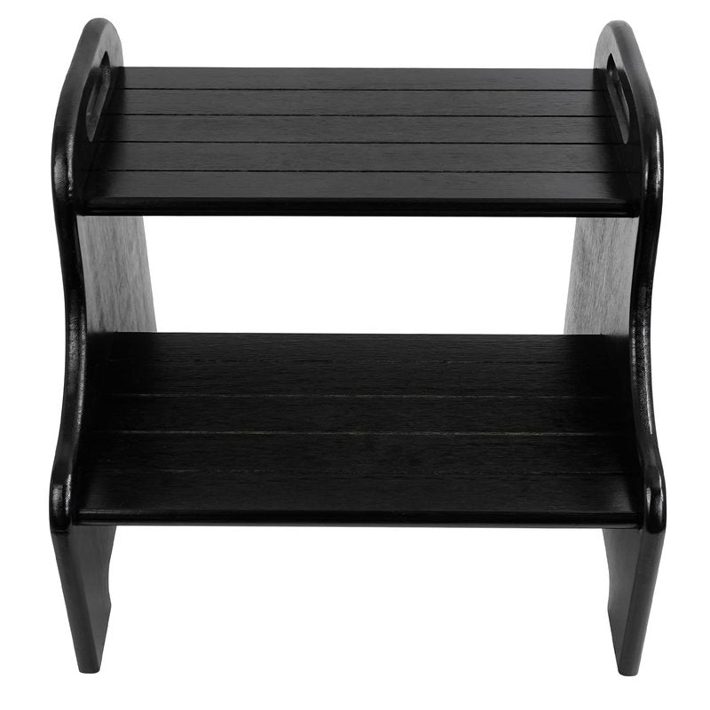 VaeFae Bamboo 2 Step Stool with Non-Slip Step Treads and 2 Cutout Handles (Black)