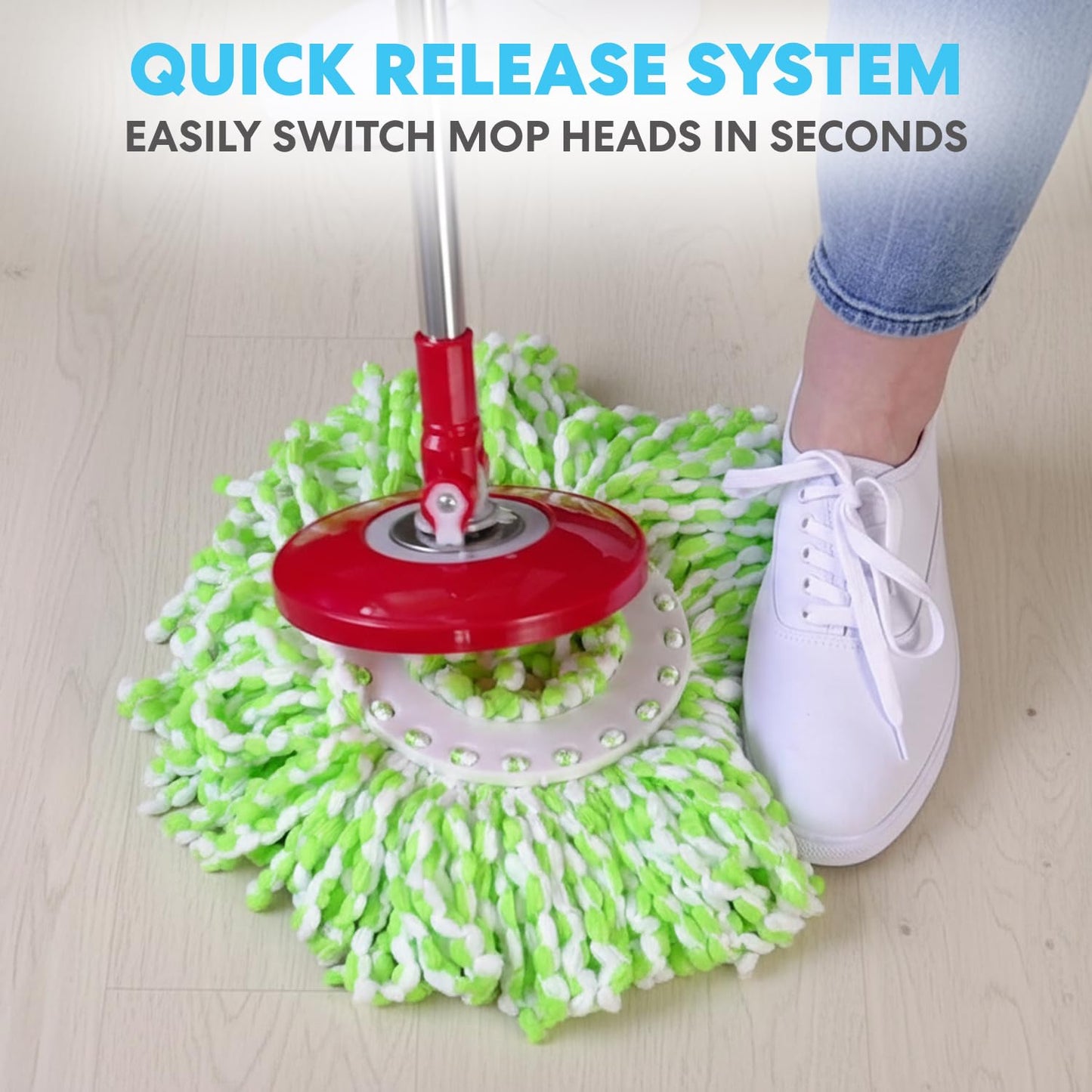 Simpli-Magic 79349 Spin Mop Cleaning System with 3 Microfiber Mop Heads, Red/GRAY,Red/Black